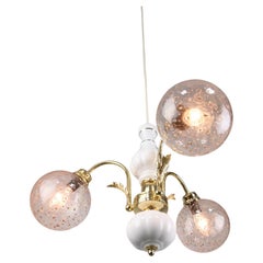 Vintage Italian Golden Ceramic and Glass Chandelier