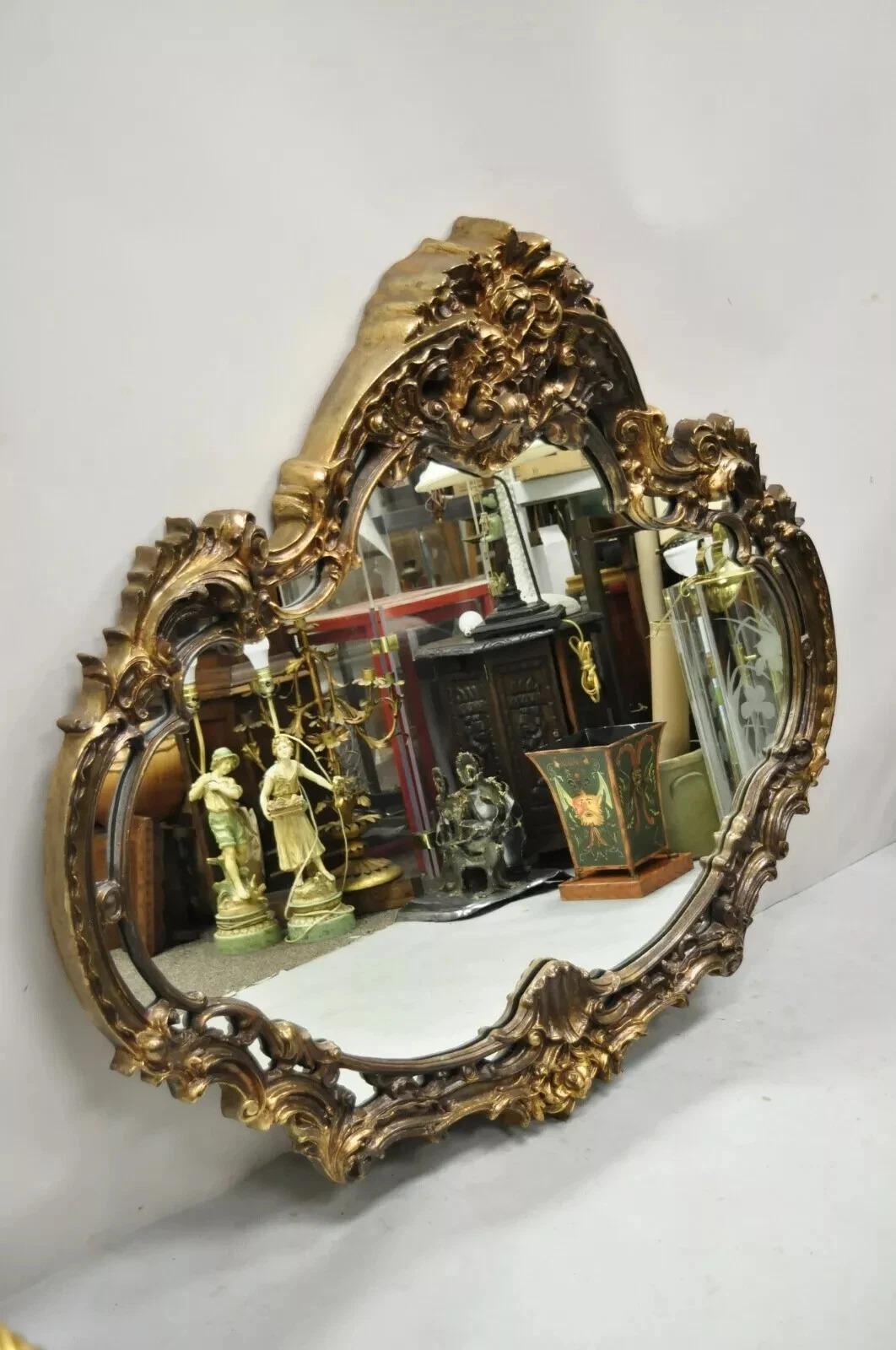 Vintage Italian Gothic Baroque Style Gold Hollywood Regency Large Wall Mirror For Sale 7