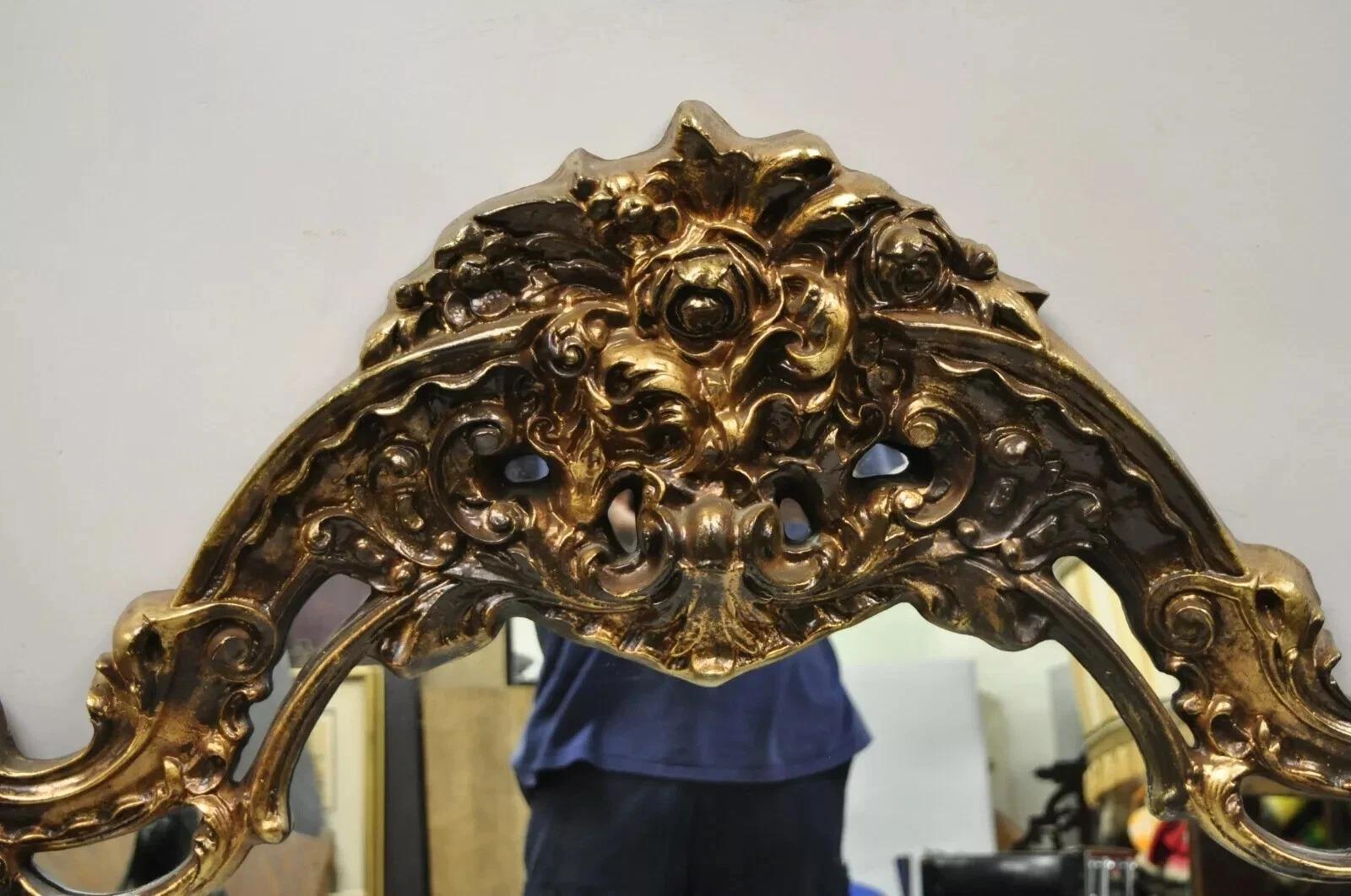 Unknown Vintage Italian Gothic Baroque Style Gold Hollywood Regency Large Wall Mirror For Sale