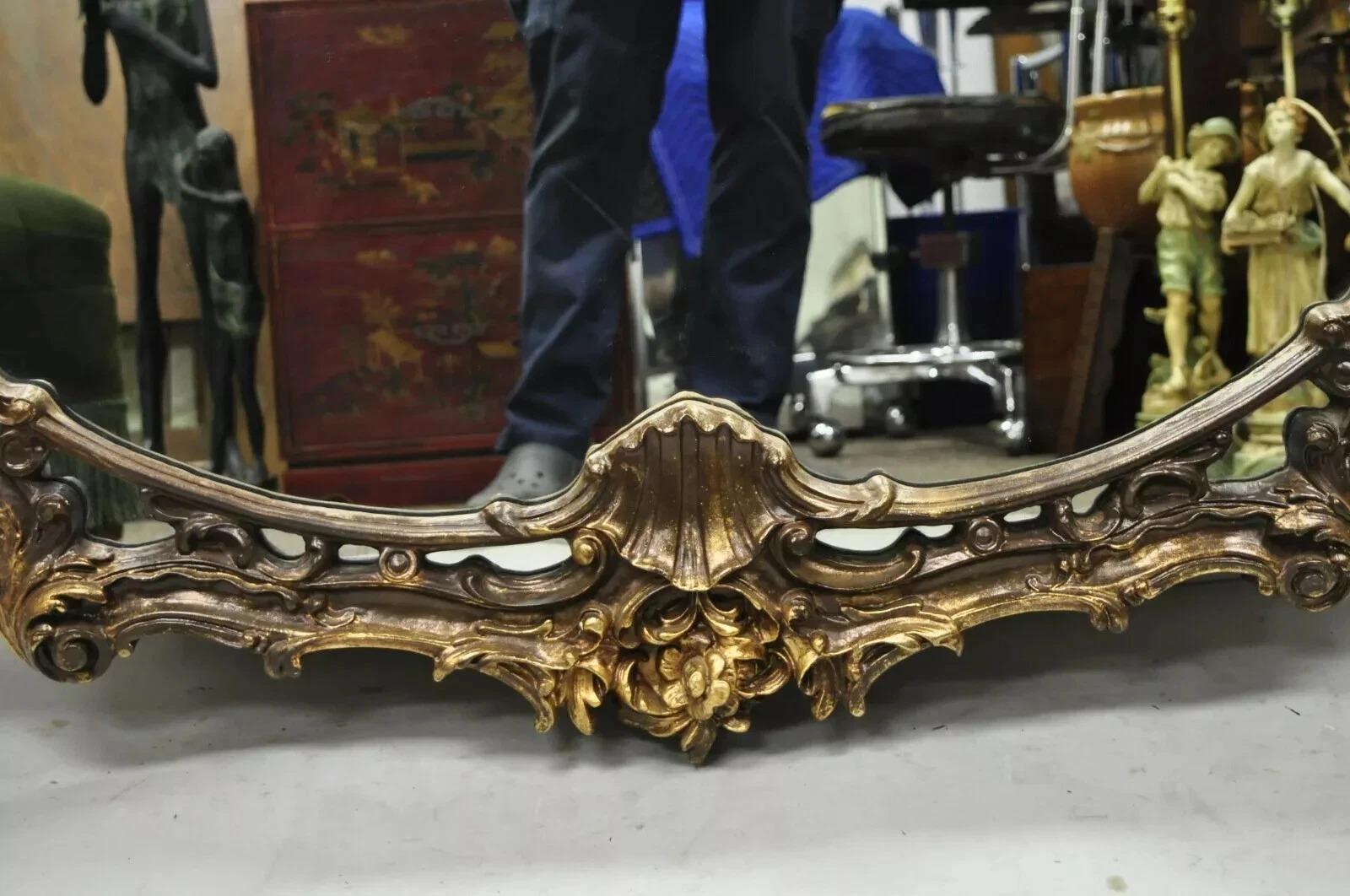20th Century Vintage Italian Gothic Baroque Style Gold Hollywood Regency Large Wall Mirror For Sale