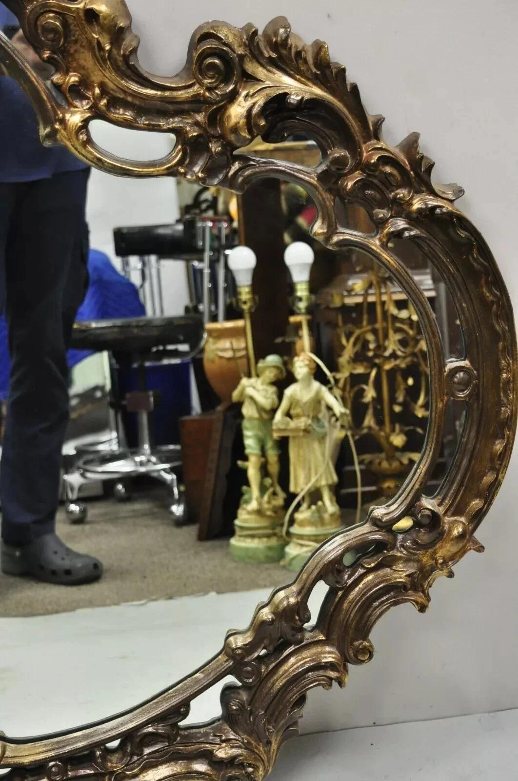 Vintage Italian Gothic Baroque Style Gold Hollywood Regency Large Wall Mirror For Sale 1