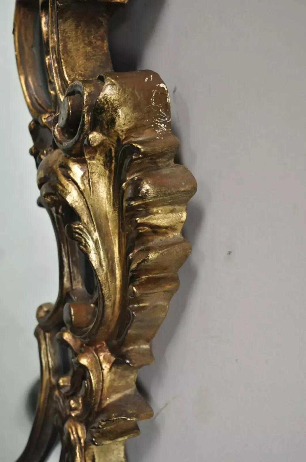 Vintage Italian Gothic Baroque Style Gold Hollywood Regency Large Wall Mirror For Sale 2