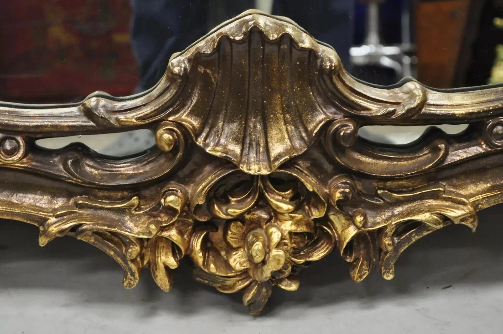 Vintage Italian Gothic Baroque Style Gold Hollywood Regency Large Wall Mirror For Sale 4