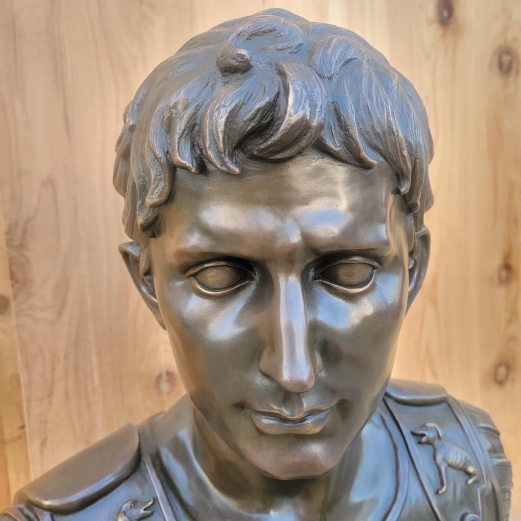 Vintage Italian Grand Tour Bronze Bust of Julius Augustus Caesar For Sale 1