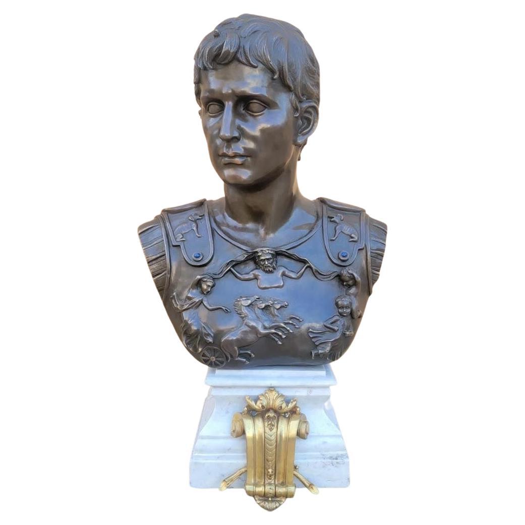 Vintage Italian Grand Tour Bronze Bust of Julius Augustus Caesar For Sale