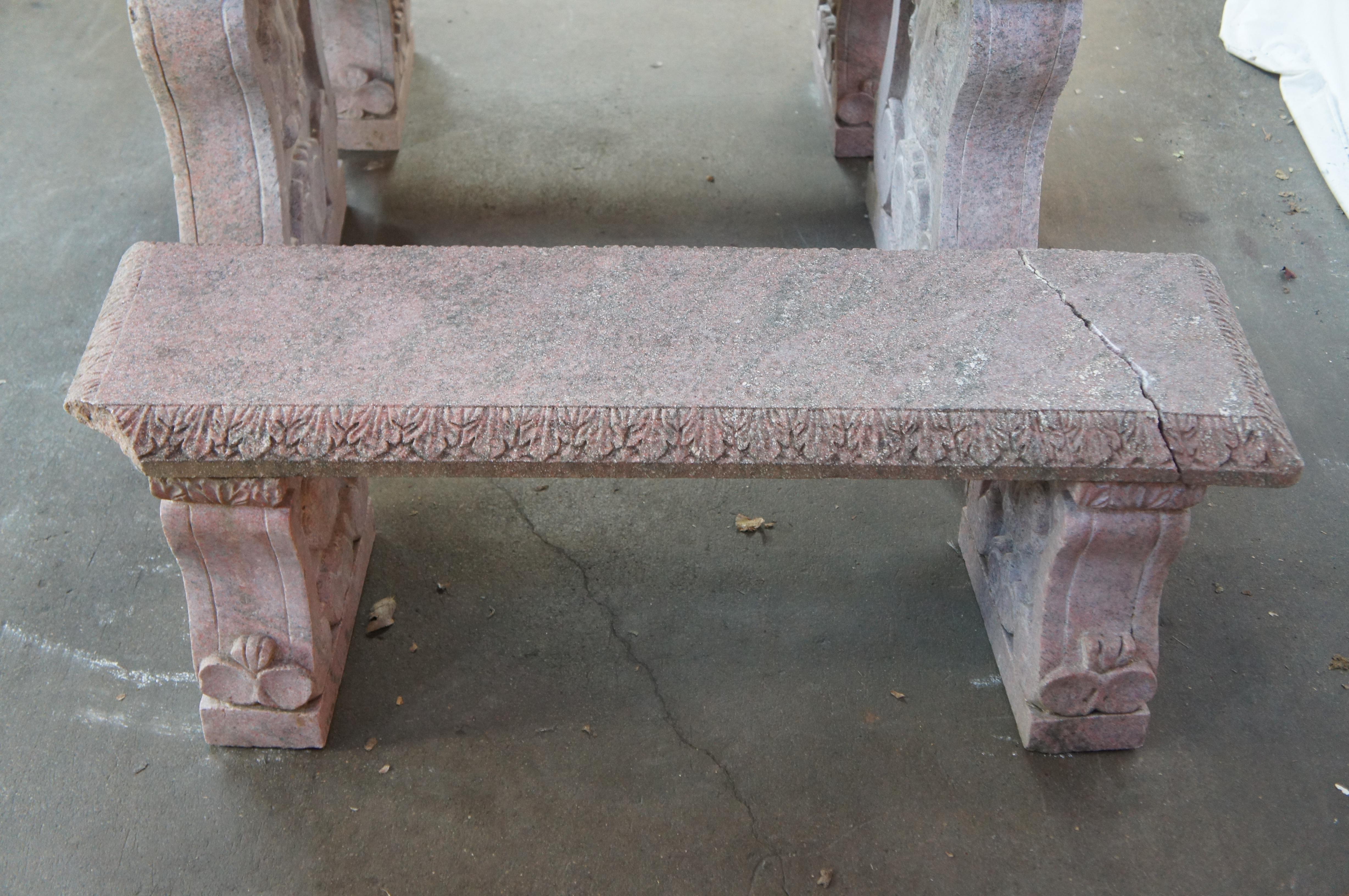 Mesa y bancos de granito italiano tallado para picnic al aire libre 50