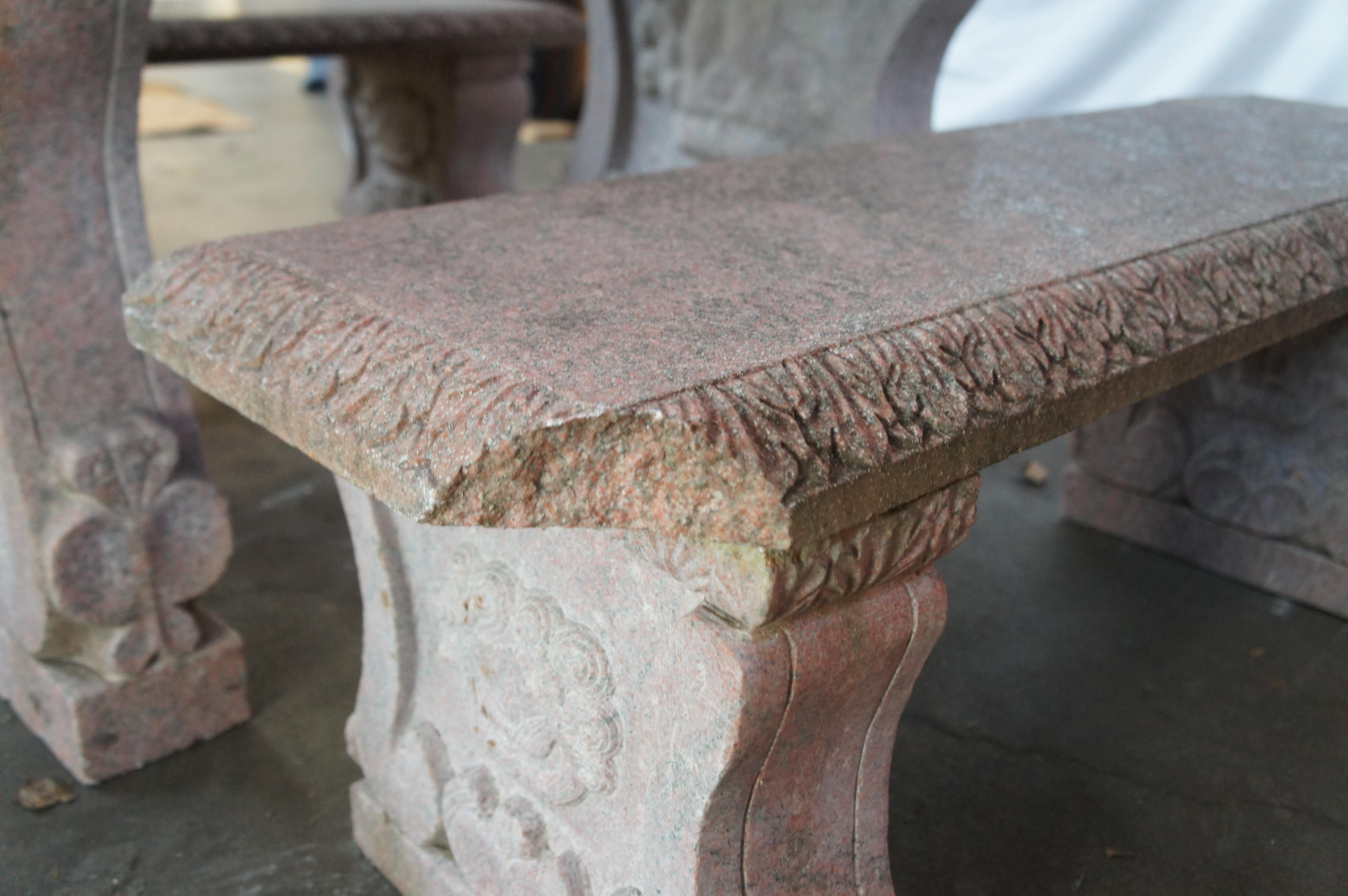Mesa y bancos de granito italiano tallado para picnic al aire libre 50