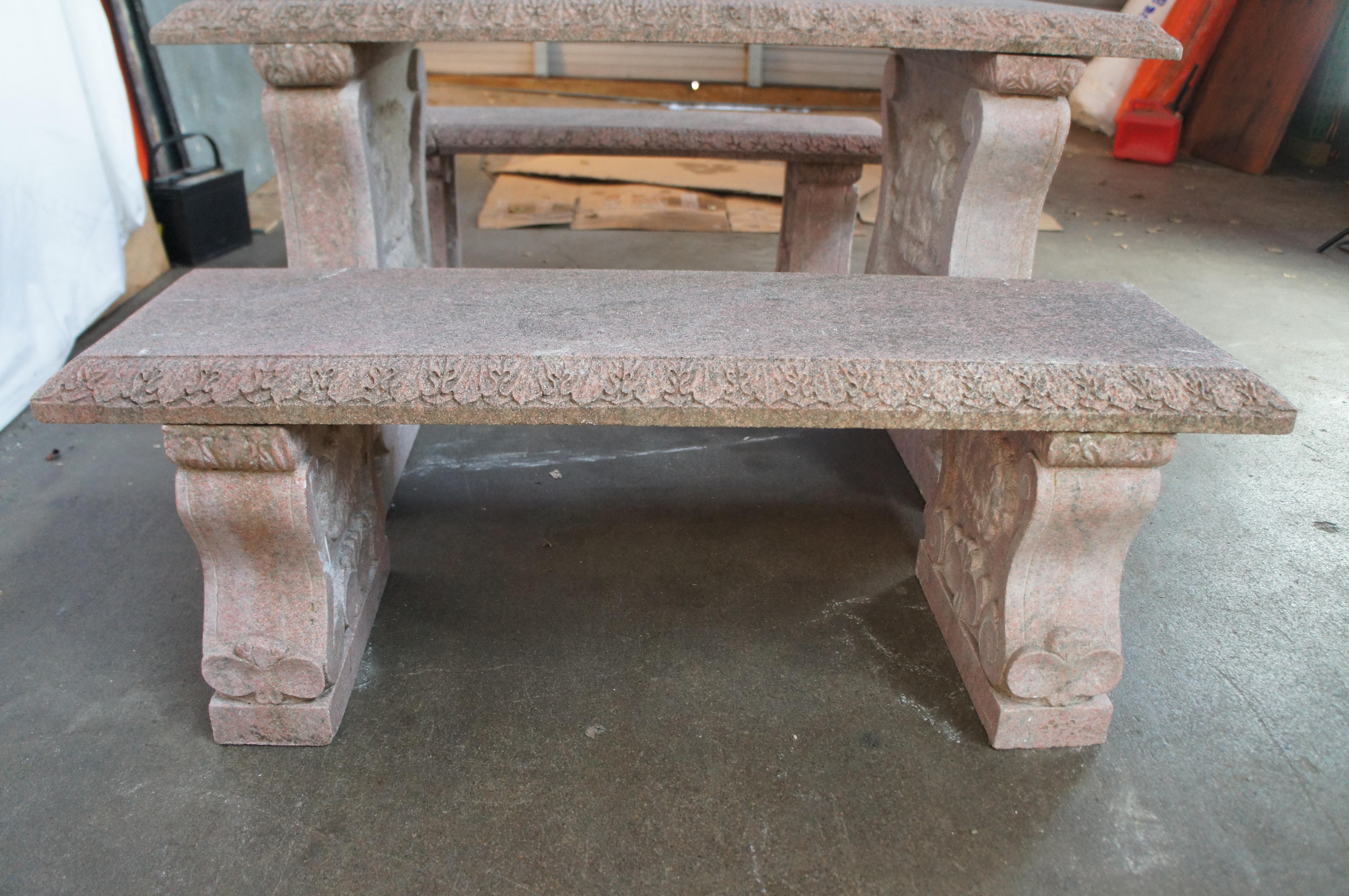 Mesa y bancos de granito italiano tallado para picnic al aire libre 50