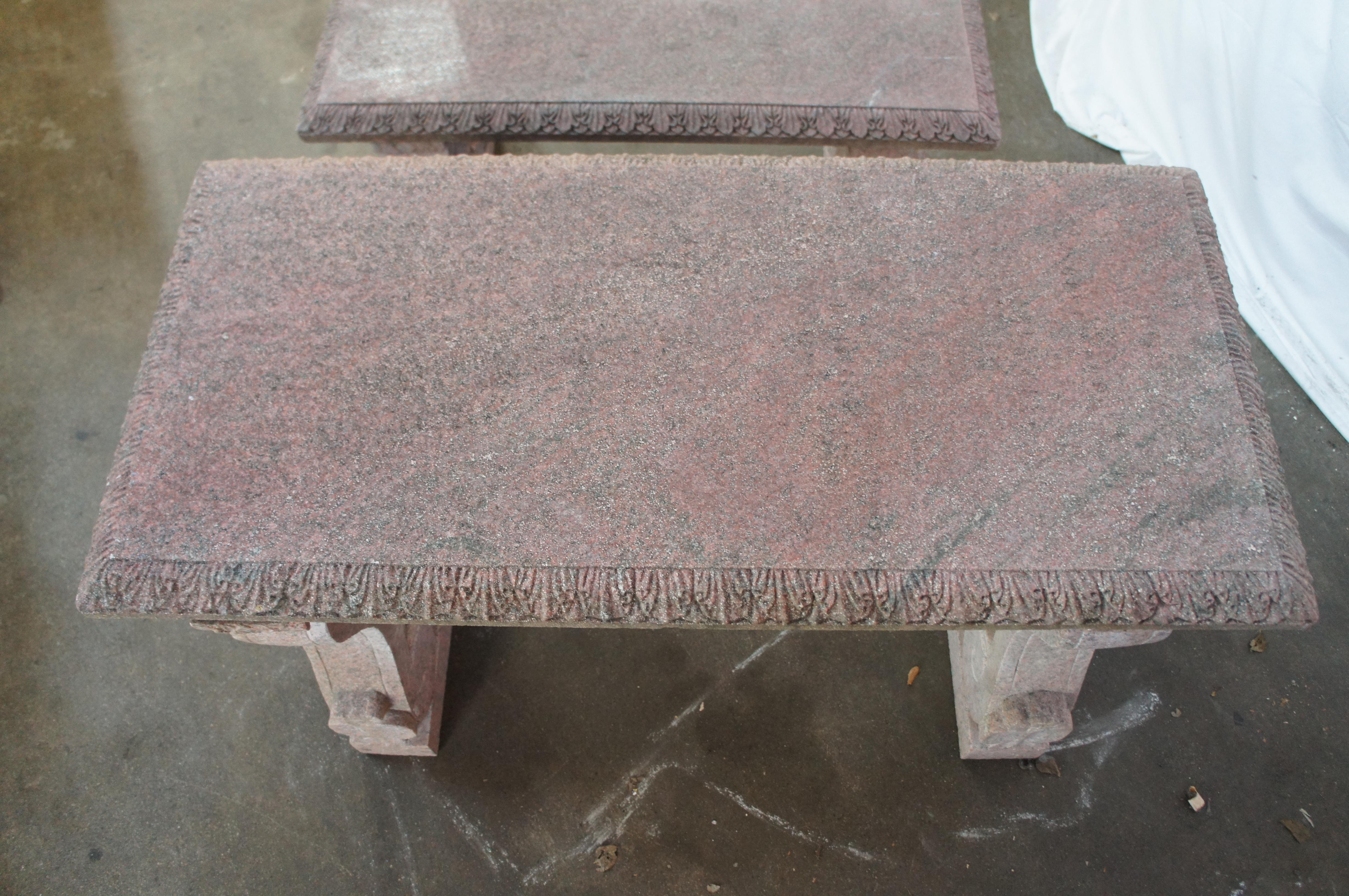 Mesa y bancos de granito italiano tallado para picnic al aire libre 50