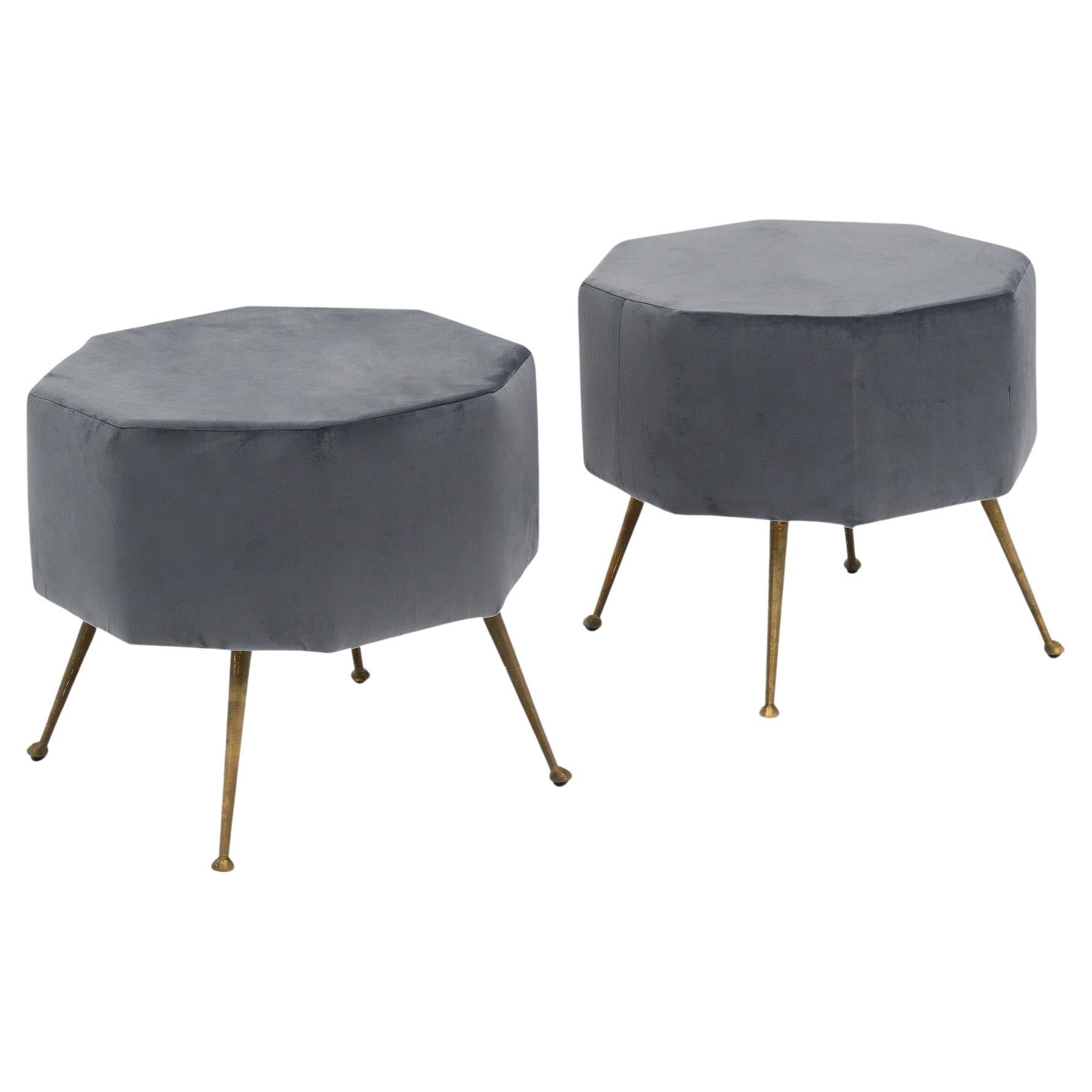 Vintage Italian Gray Velvet Stools For Sale