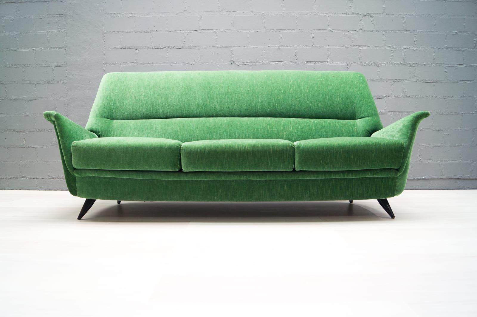 Mid-Century Modern Vintage Italian Green 3-Seat Sofa, 1950s For Sale