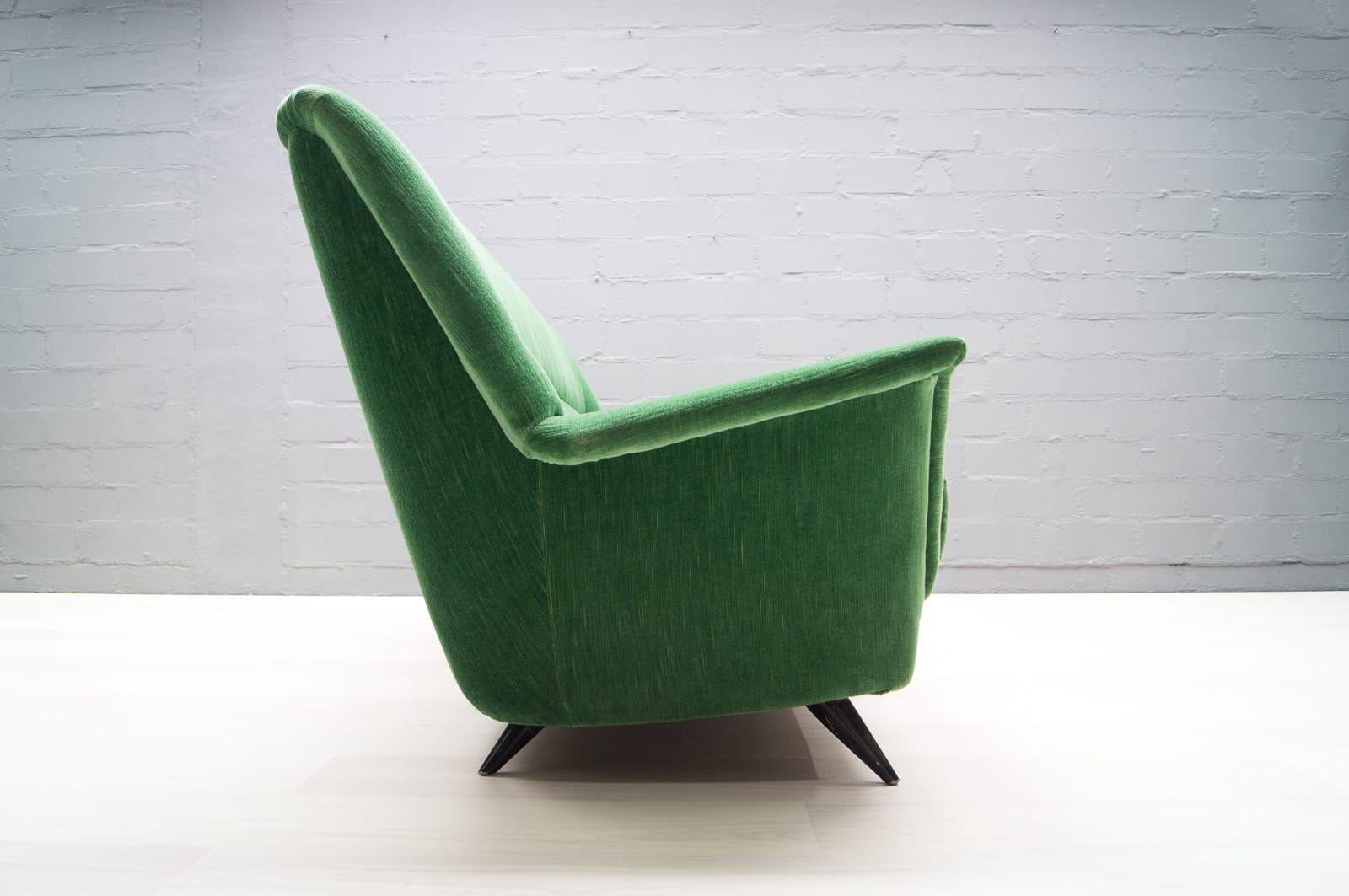 Vintage Italian Green 3-Seat Sofa, 1950s In Good Condition For Sale In Nürnberg, Bayern