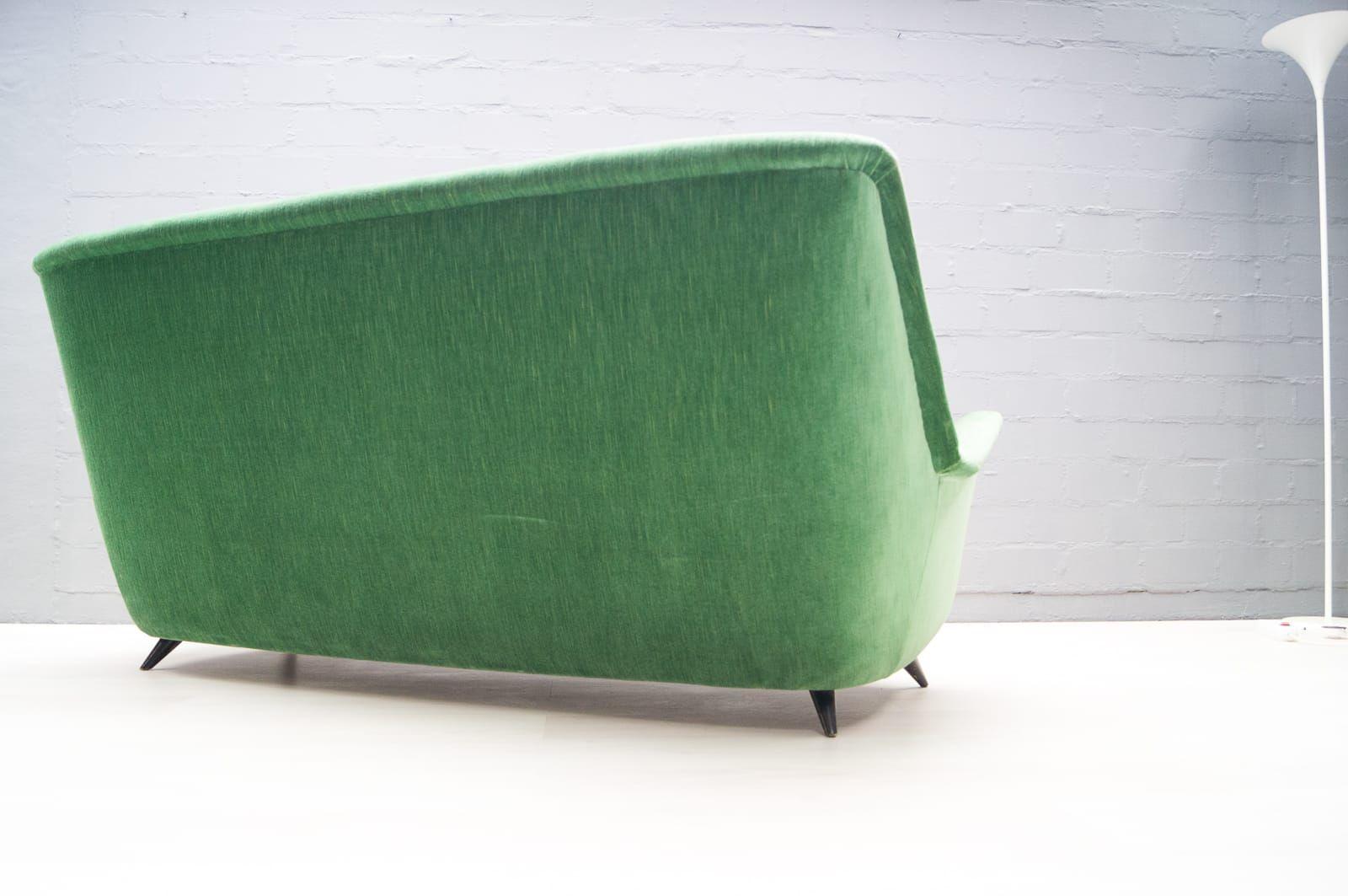 Mid-20th Century Vintage Italian Green 3-Seat Sofa, 1950s For Sale