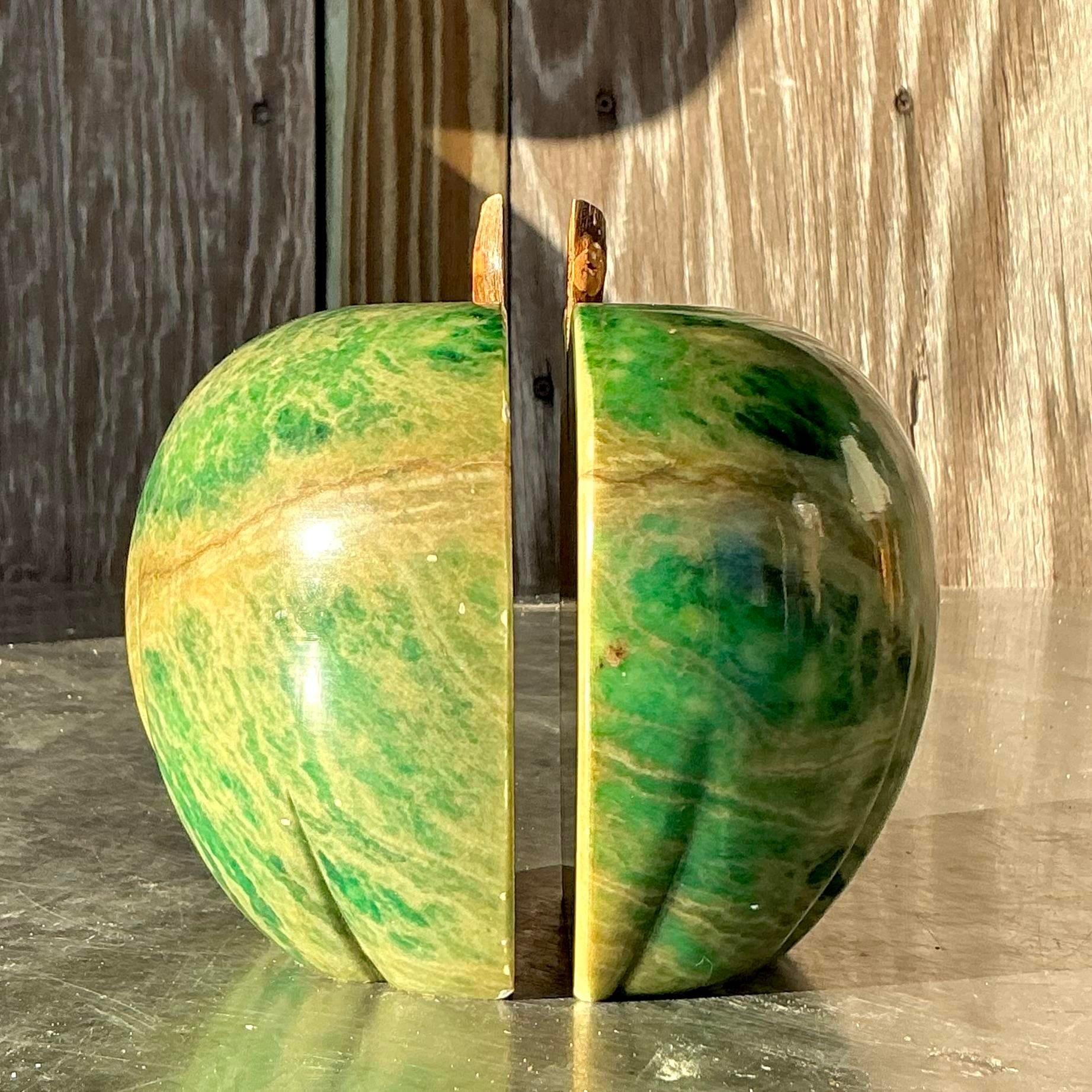 Vintage Italian Green Alabaster Apple Bookends - Set of 2 For Sale 6