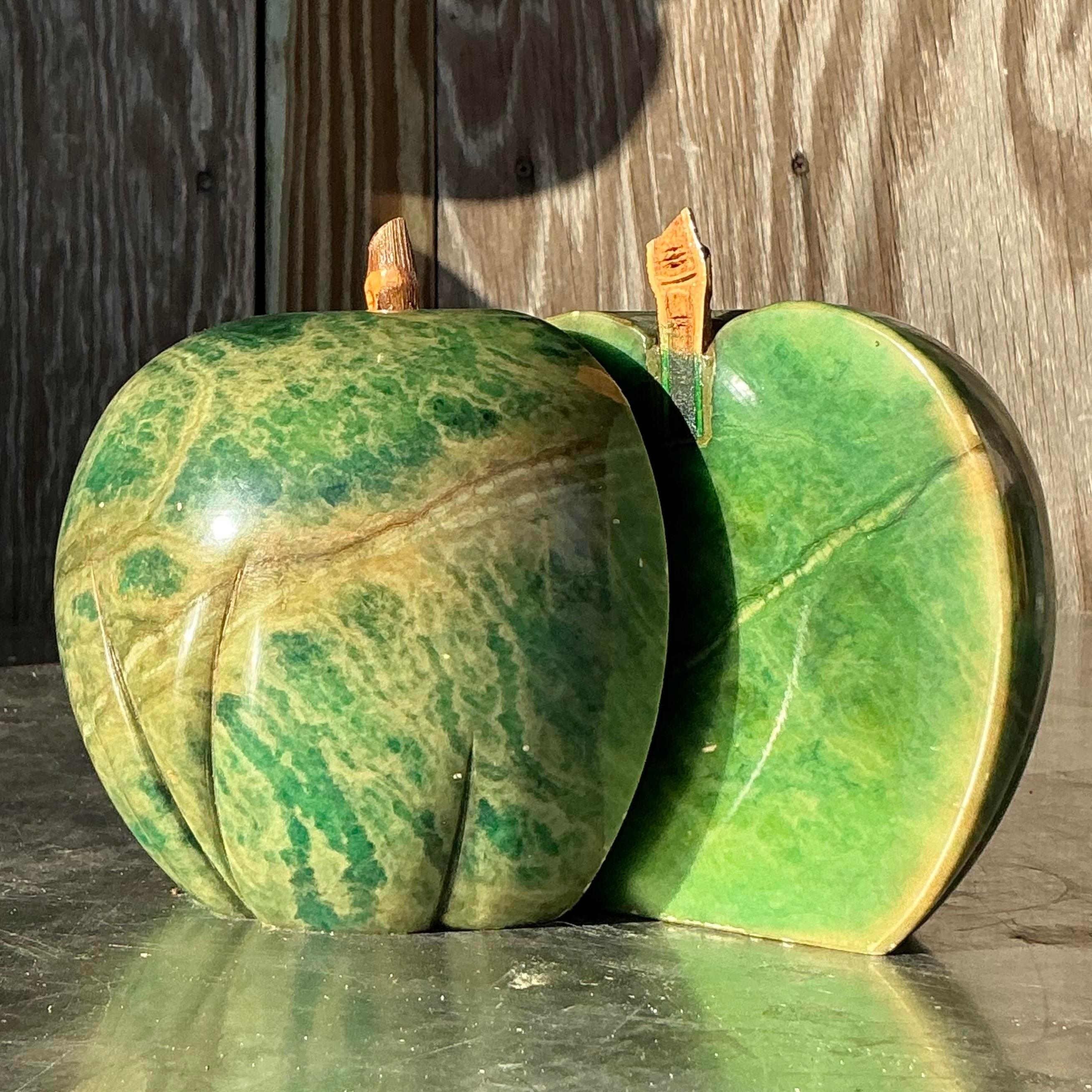 Vintage Italian Green Alabaster Apple Bookends - Set of 2 For Sale 2