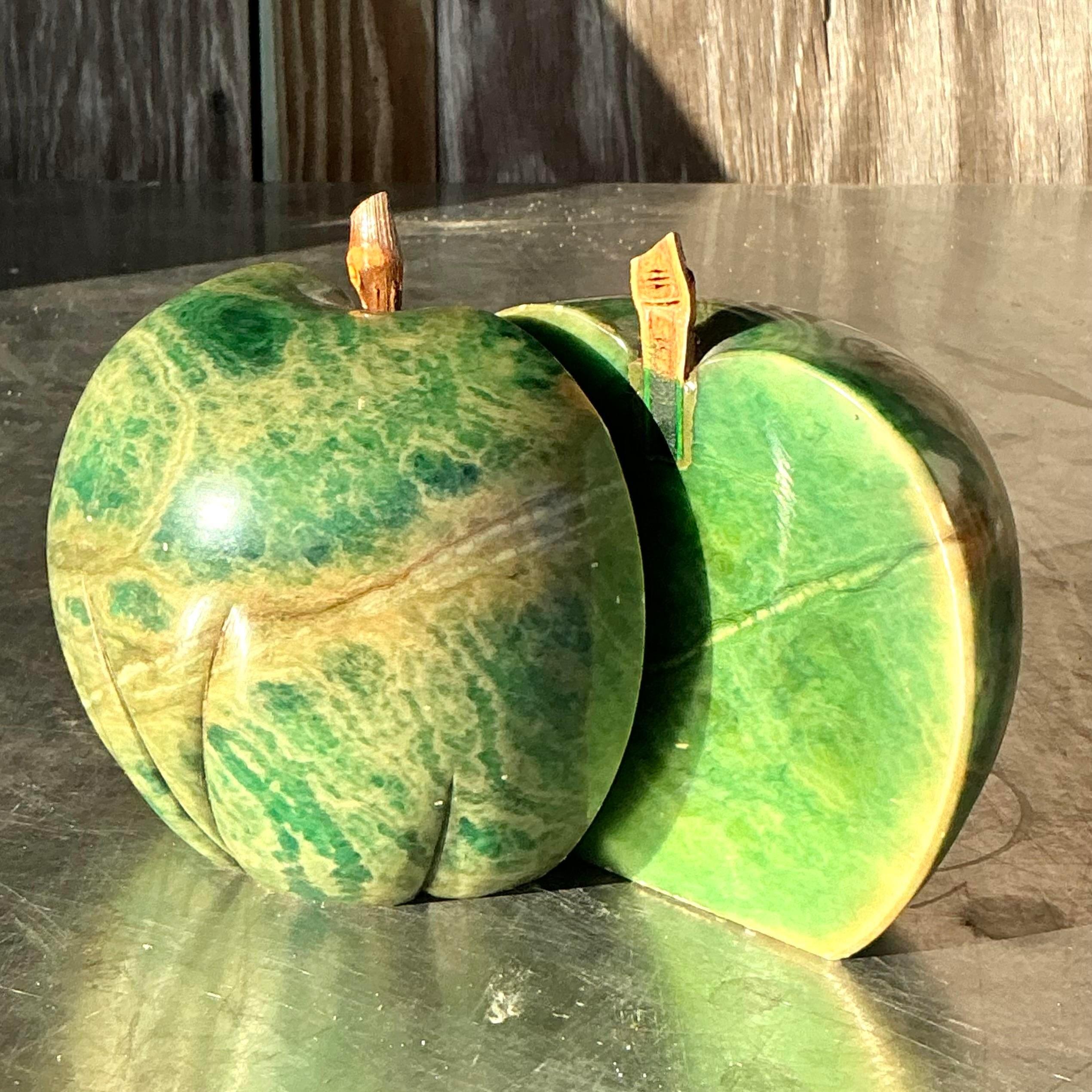 Vintage Italian Green Alabaster Apple Bookends - Set of 2 For Sale 3