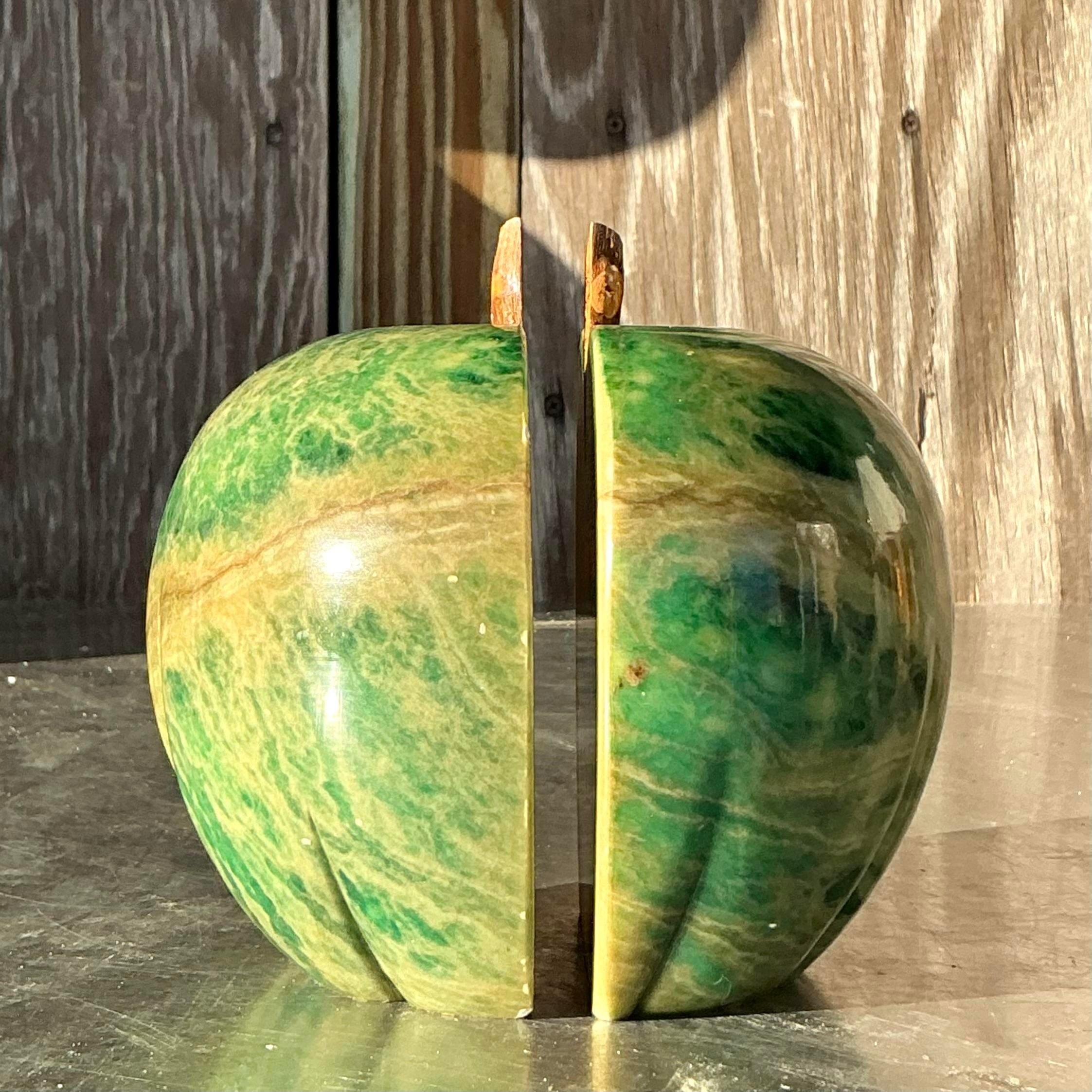 Vintage Italian Green Alabaster Apple Bookends - Set of 2 For Sale 4