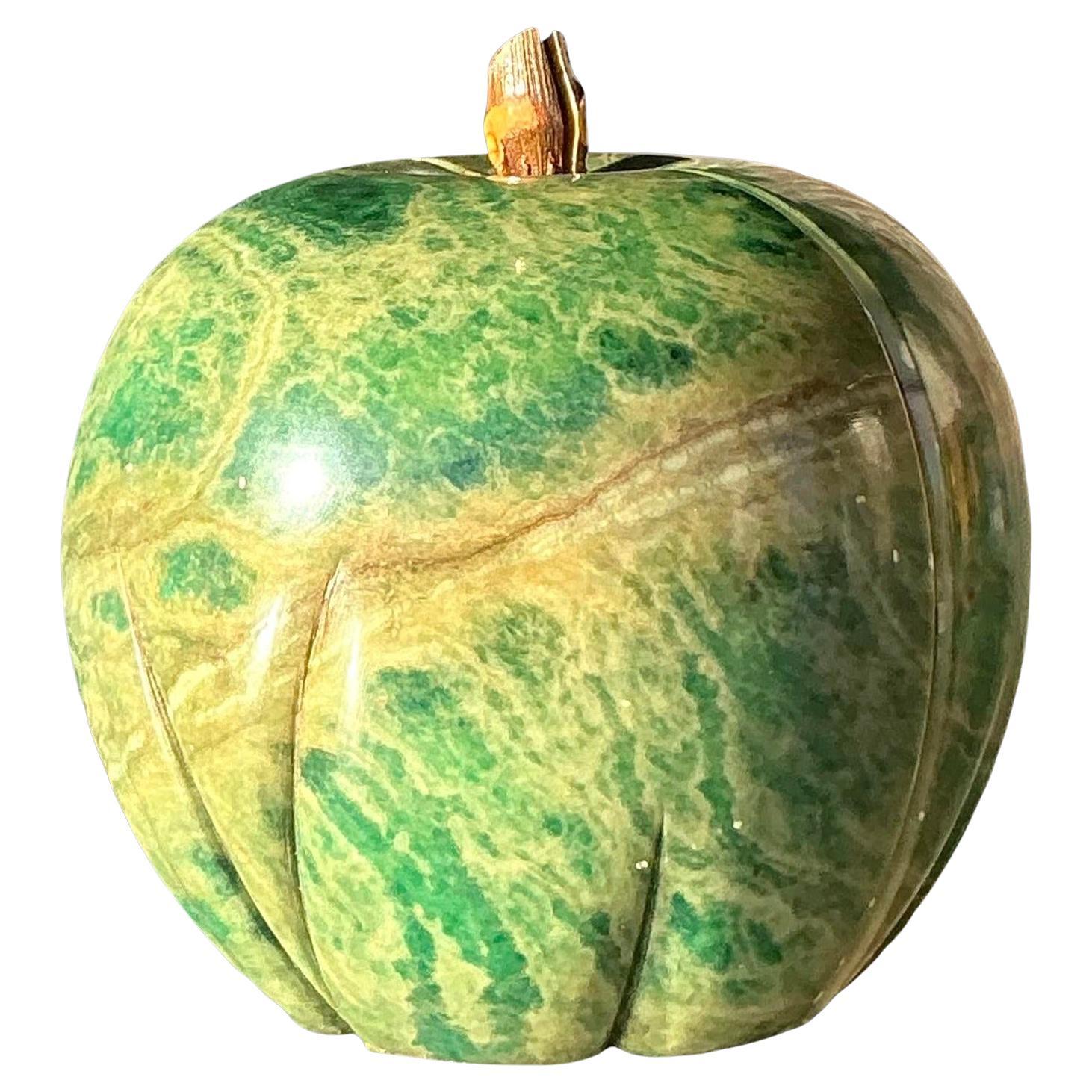 Vintage Italian Green Alabaster Apple Bookends - Set of 2