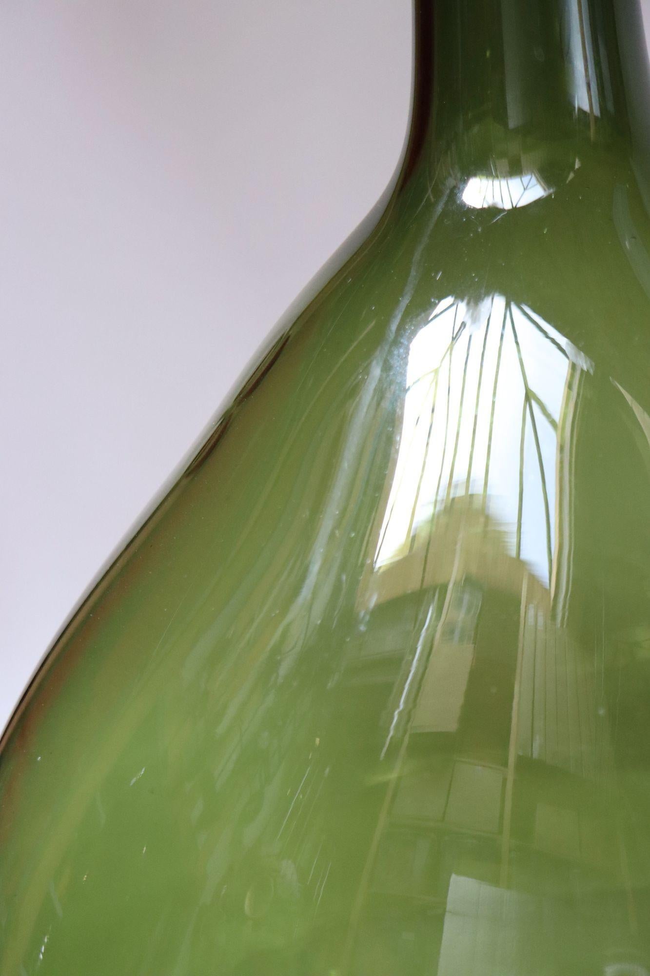 Vintage Italian Green Blown Glass Bulbous Form Demijohn Carboy For Sale 6