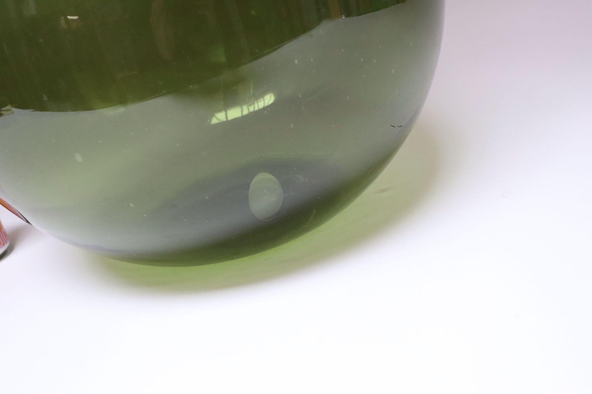 Vintage Italian Green Blown Glass Bulbous Form Demijohn Carboy For Sale 7