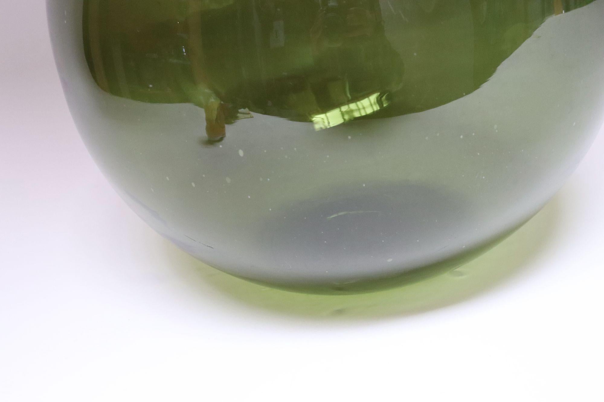 Vintage Italian Green Blown Glass Bulbous Form Demijohn Carboy For Sale 8