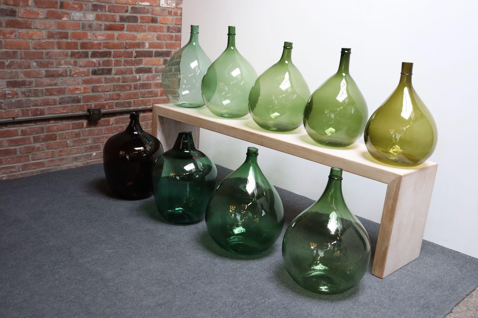 Vintage Italian Green Blown Glass Bulbous Form Demijohn Carboy For Sale 14