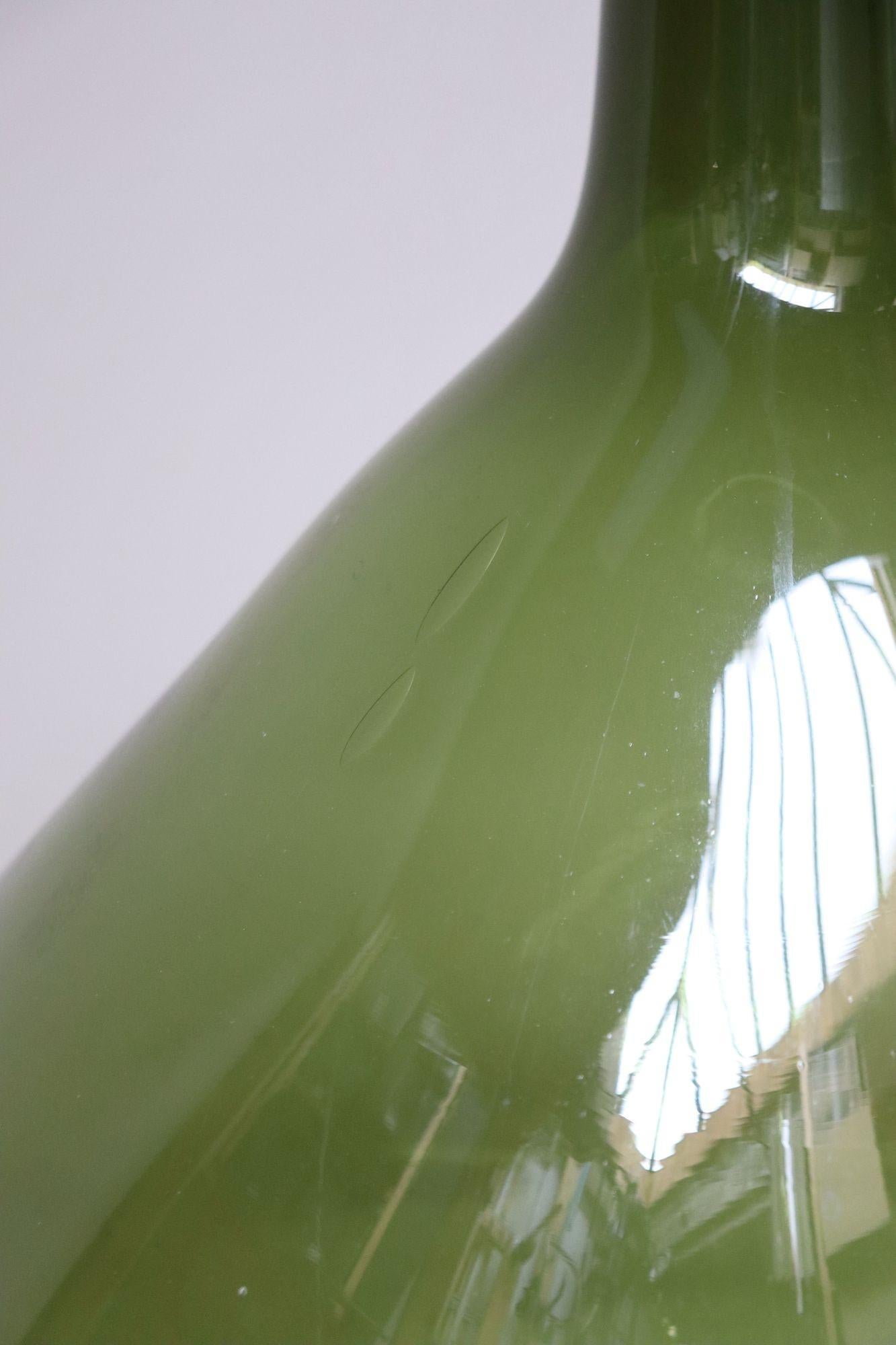 Vintage Italian Green Blown Glass Bulbous Form Demijohn Carboy For Sale 3