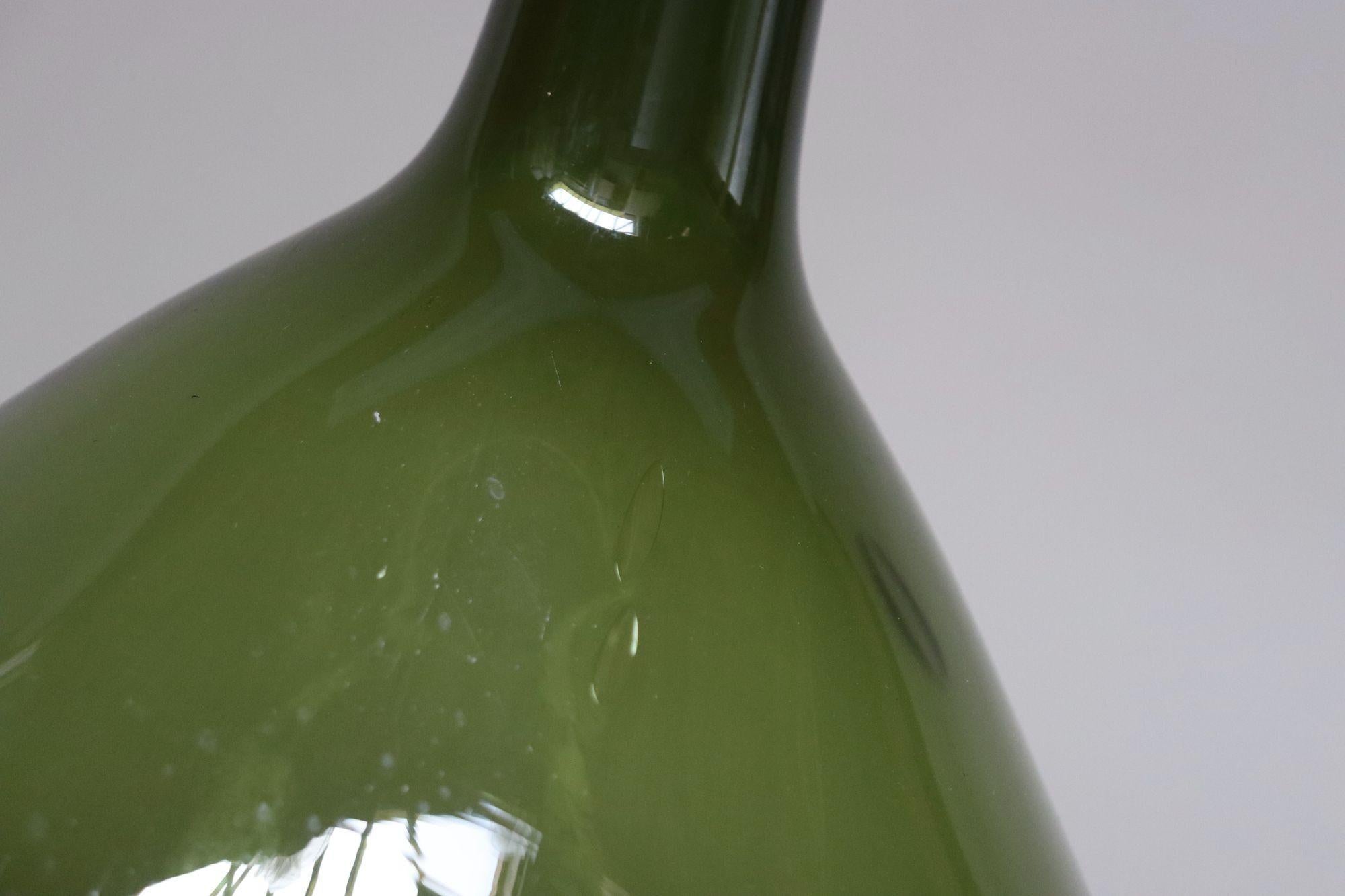 Vintage Italian Green Blown Glass Bulbous Form Demijohn Carboy For Sale 4