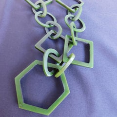 Vintage Italian Green Celluloid Geometric Link Necklace