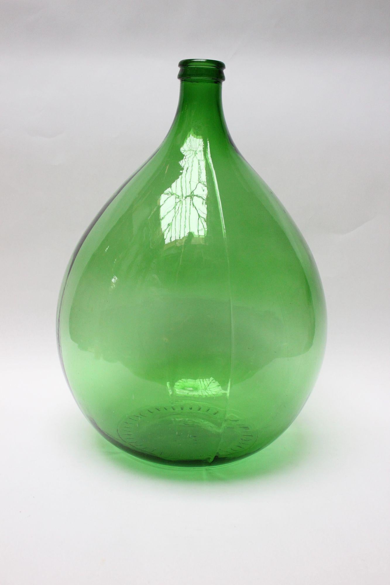 Vintage Italian Green Glass Demijohn by Villani with Wicker Basket 8