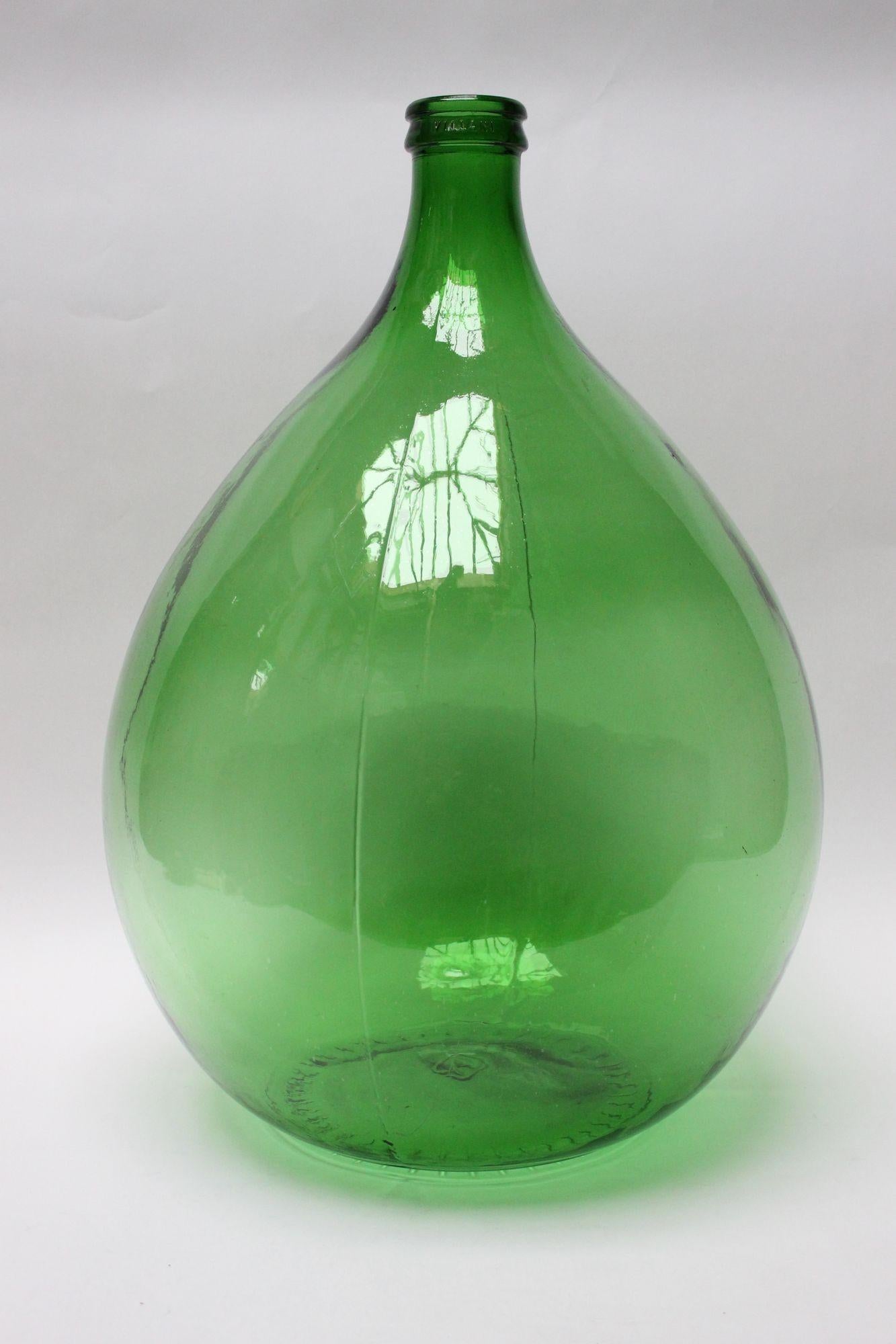 Vintage Italian Green Glass Demijohn by Villani with Wicker Basket 9