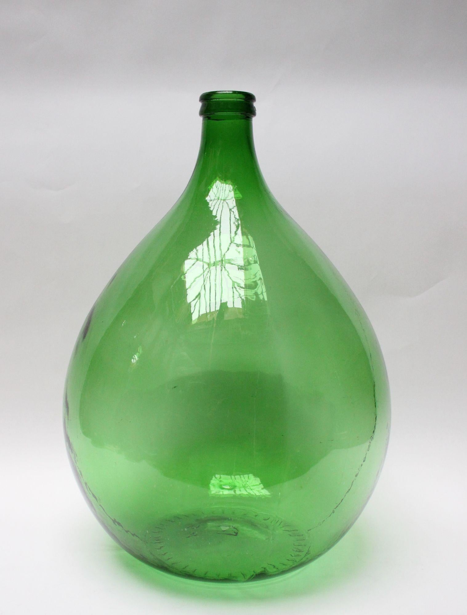 Vintage Italian Green Glass Demijohn by Villani with Wicker Basket 10