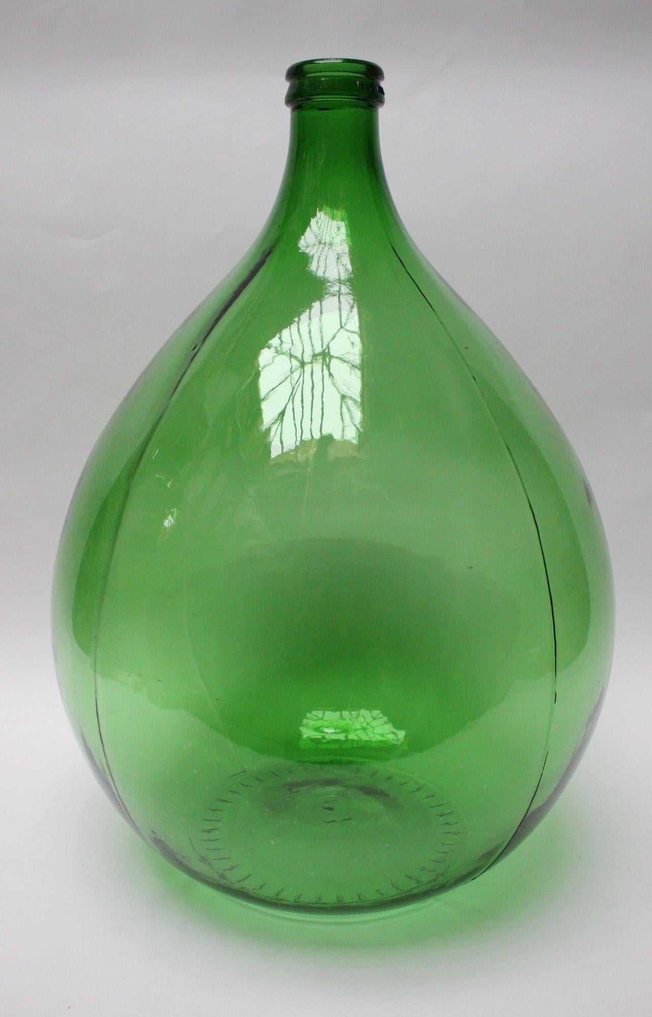 Vintage Italian Green Glass Demijohn by Villani with Wicker Basket 11