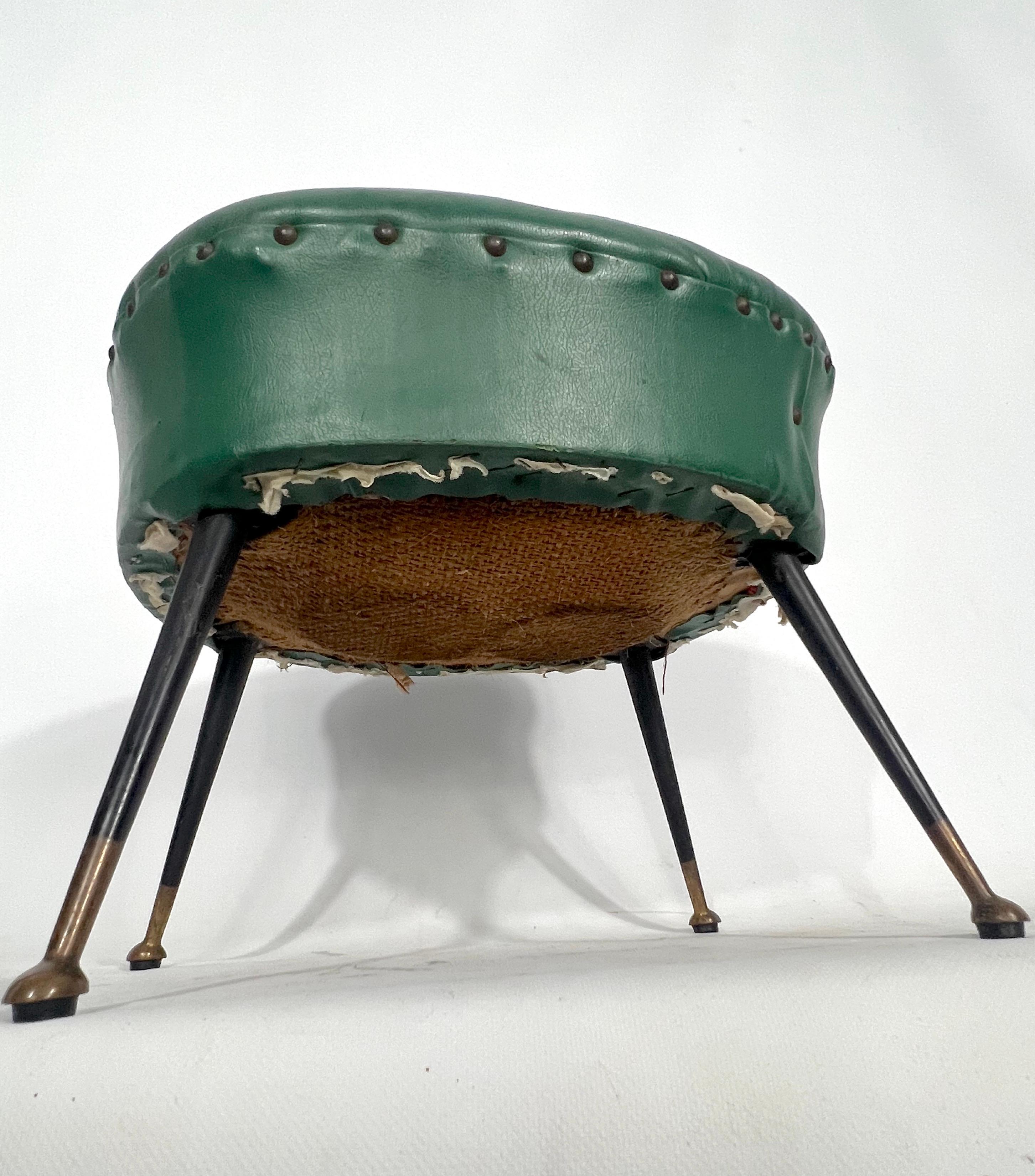 Vintage Italian Green Leatherette Pouf with Brass Feet from 50s For Sale 8