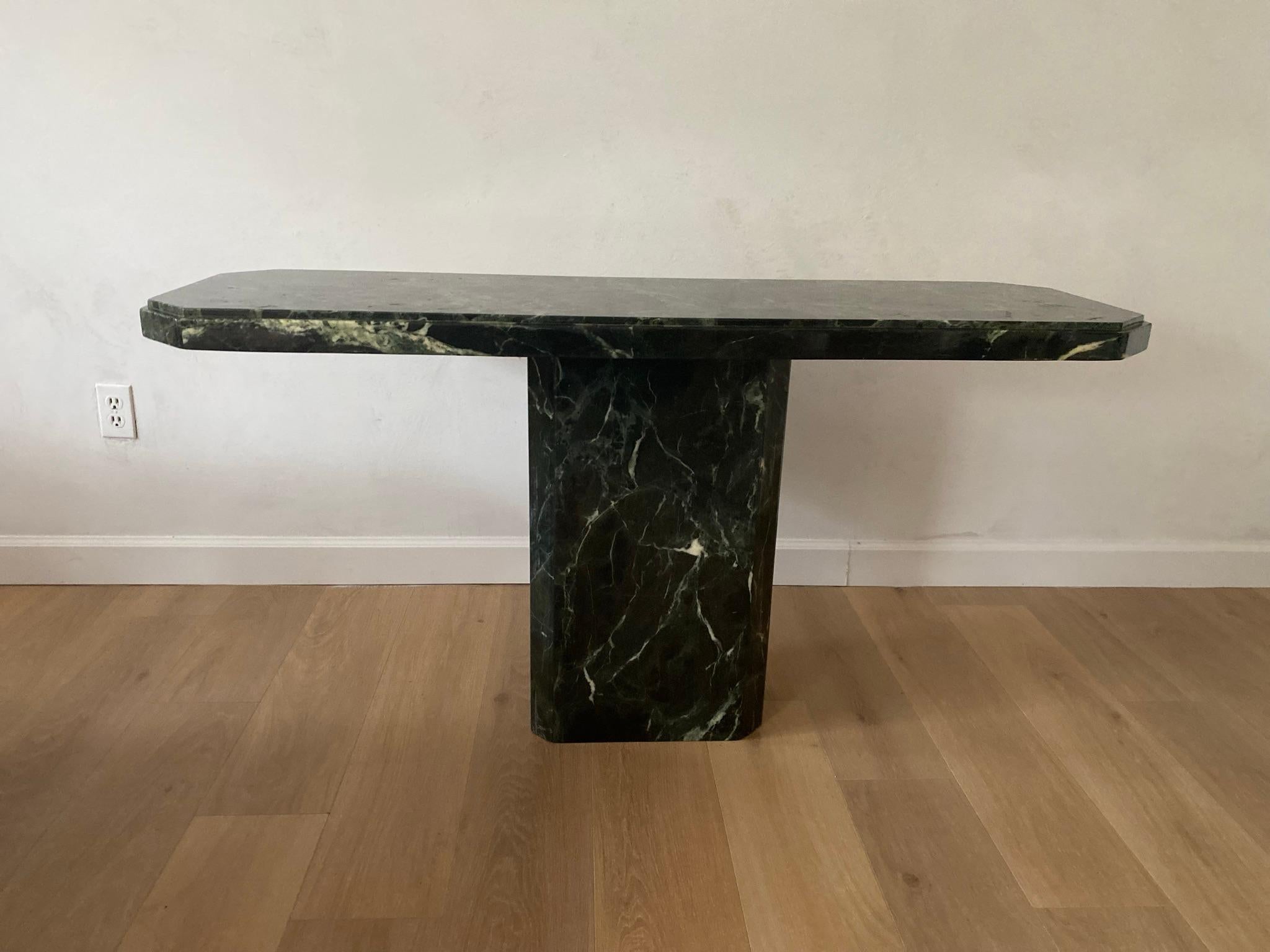 Stunning Italian Green Marble console with green, black and cream veining. 