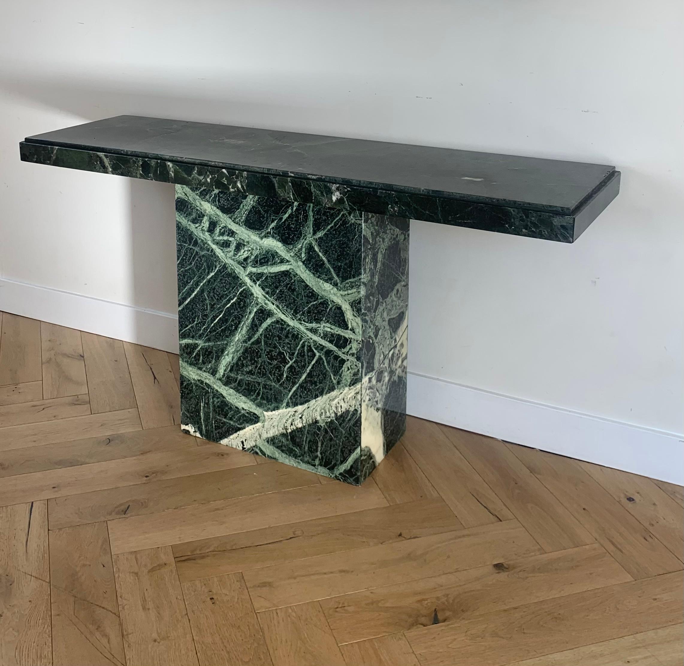 Vintage Italian Green Marble Console Table, 1970s In Good Condition In View Park, CA