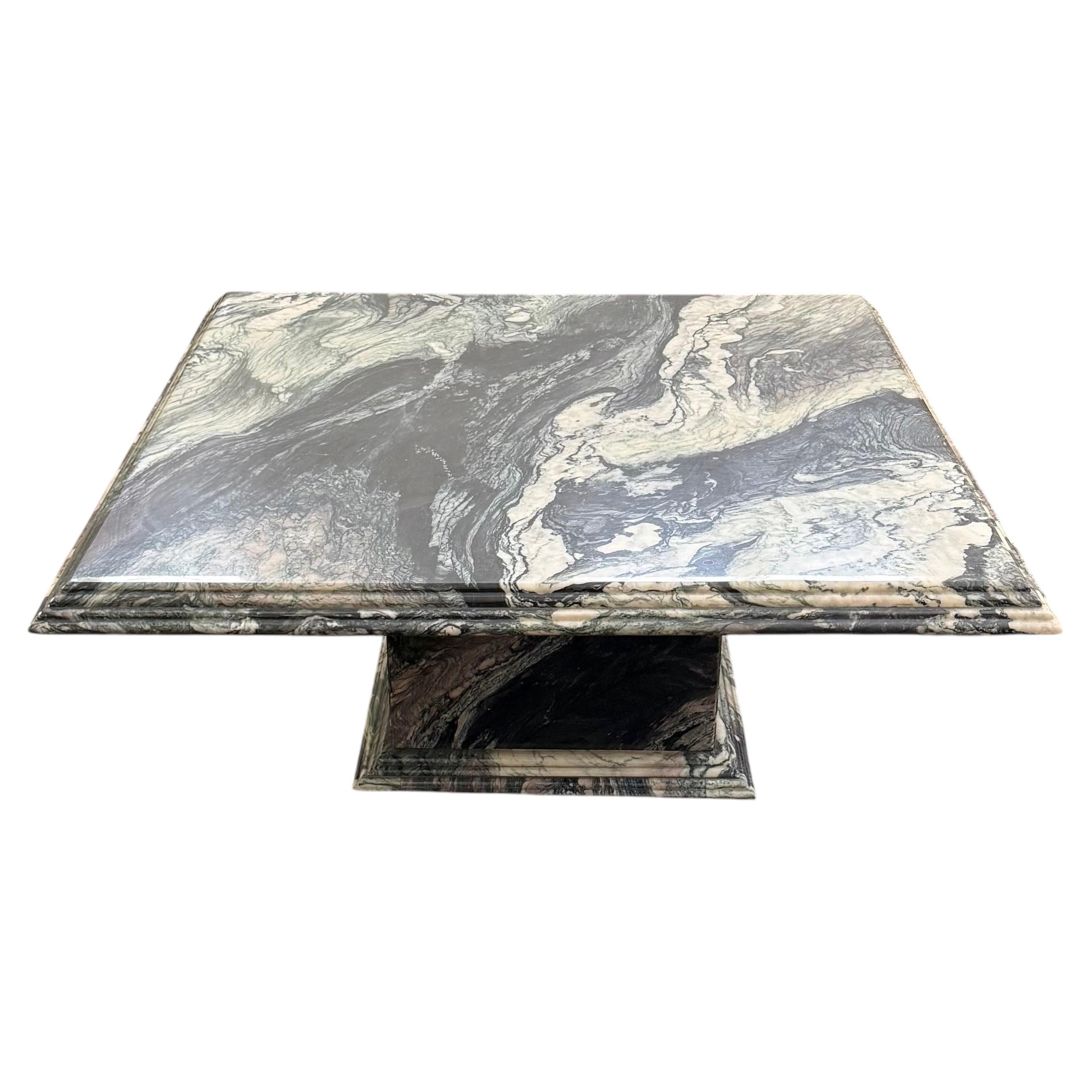 Vintage Italian green marble pedestal coffee table, circa 1970