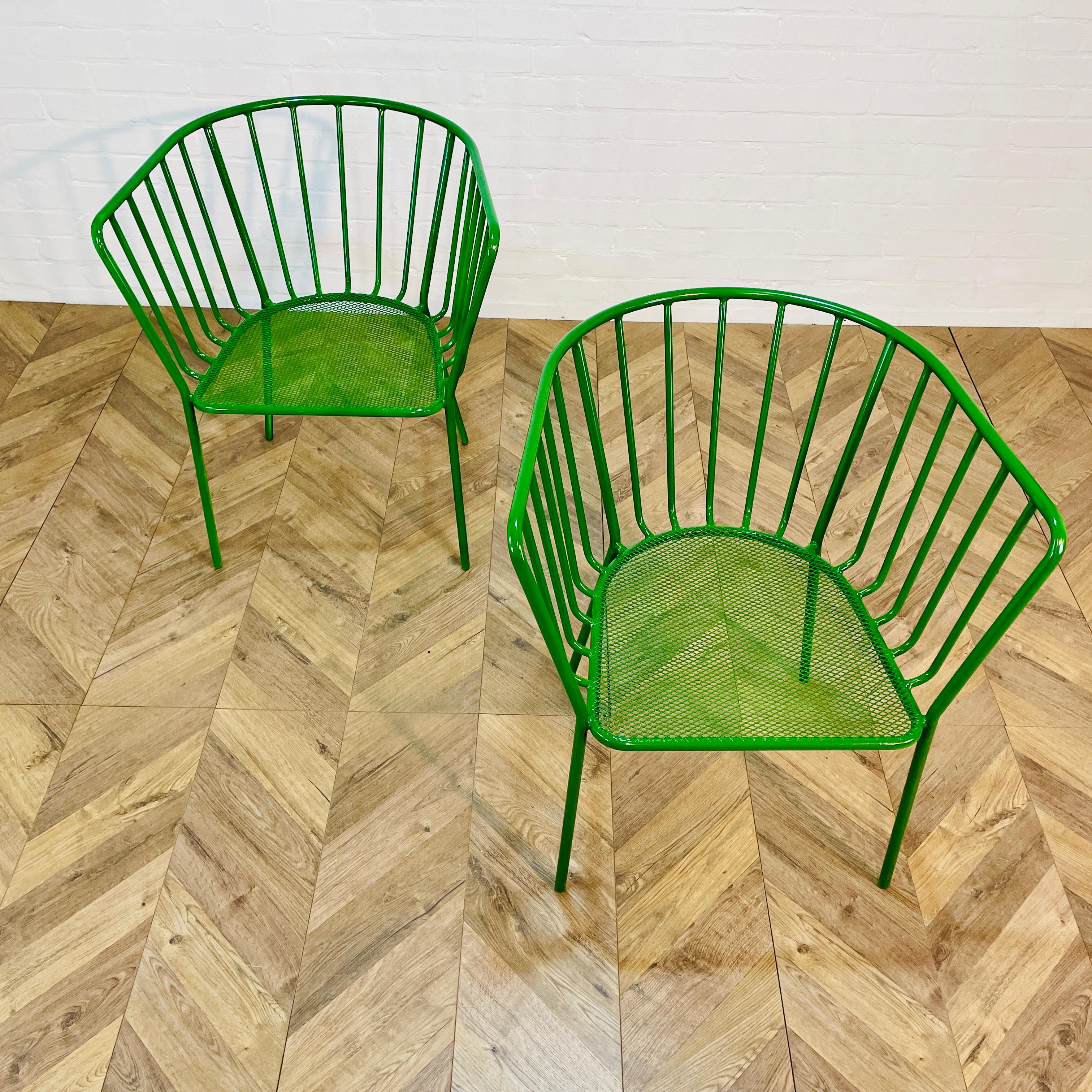 Vintage Italian Green Metal Chairs, Set of 2, 1970s In Good Condition In Ely, GB