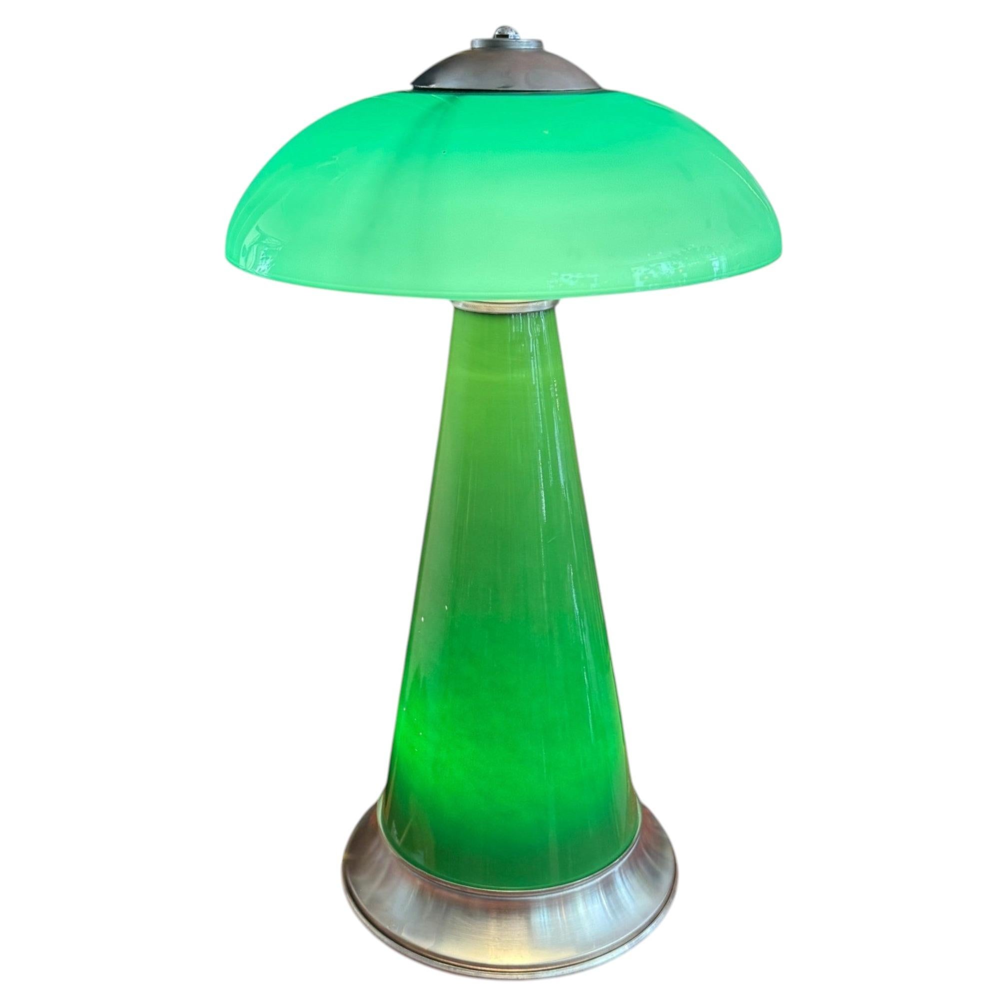 Vintage Italian Green Murano Glass Table Lamp, 20th Century