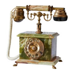 Vintage Italian Green Onyx and Gilded Bronze Telephone