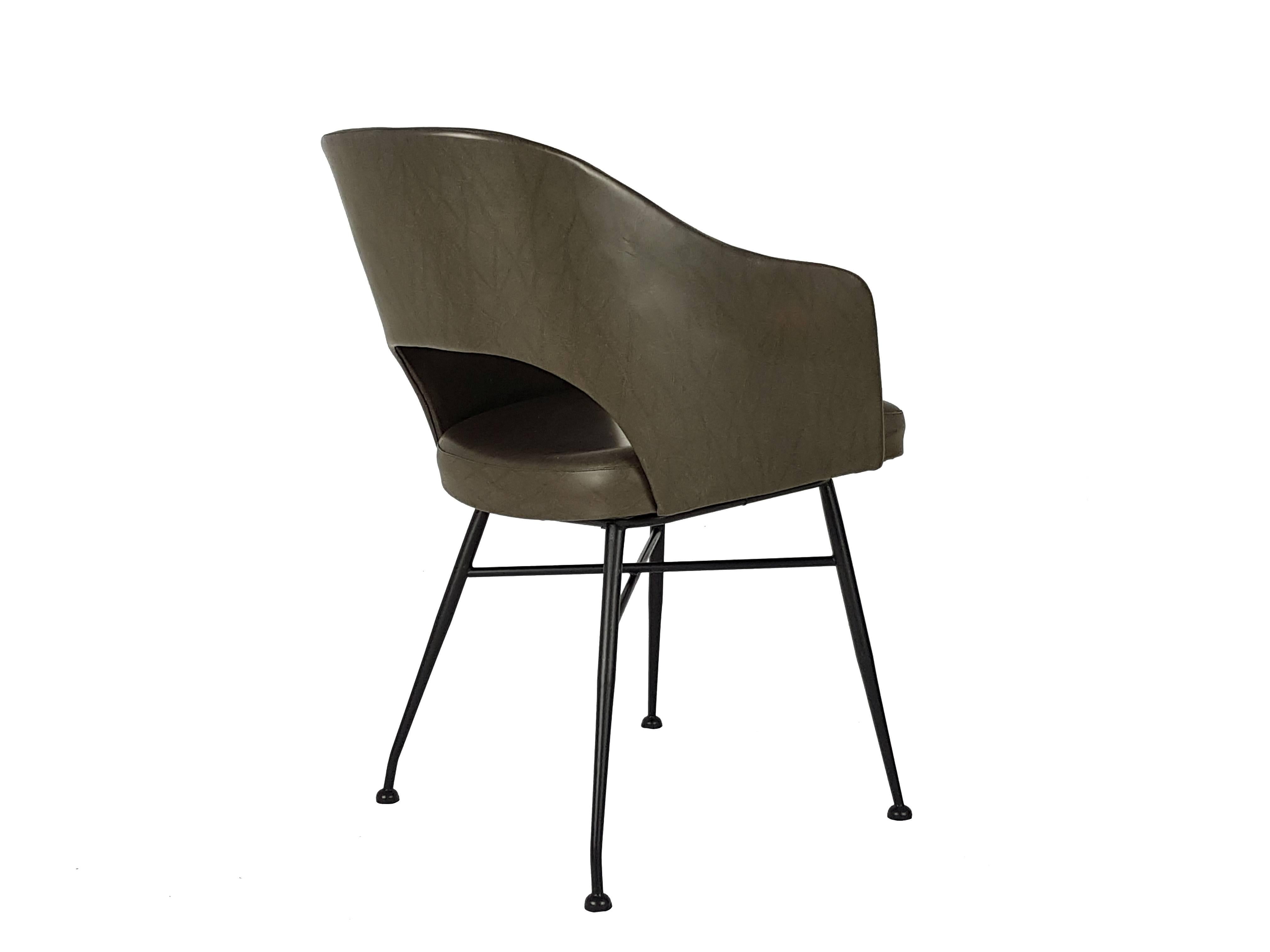 Mid-Century Modern Vintage Italian Green Skai Midcentury Office Chair with Soft Seat and Armrest