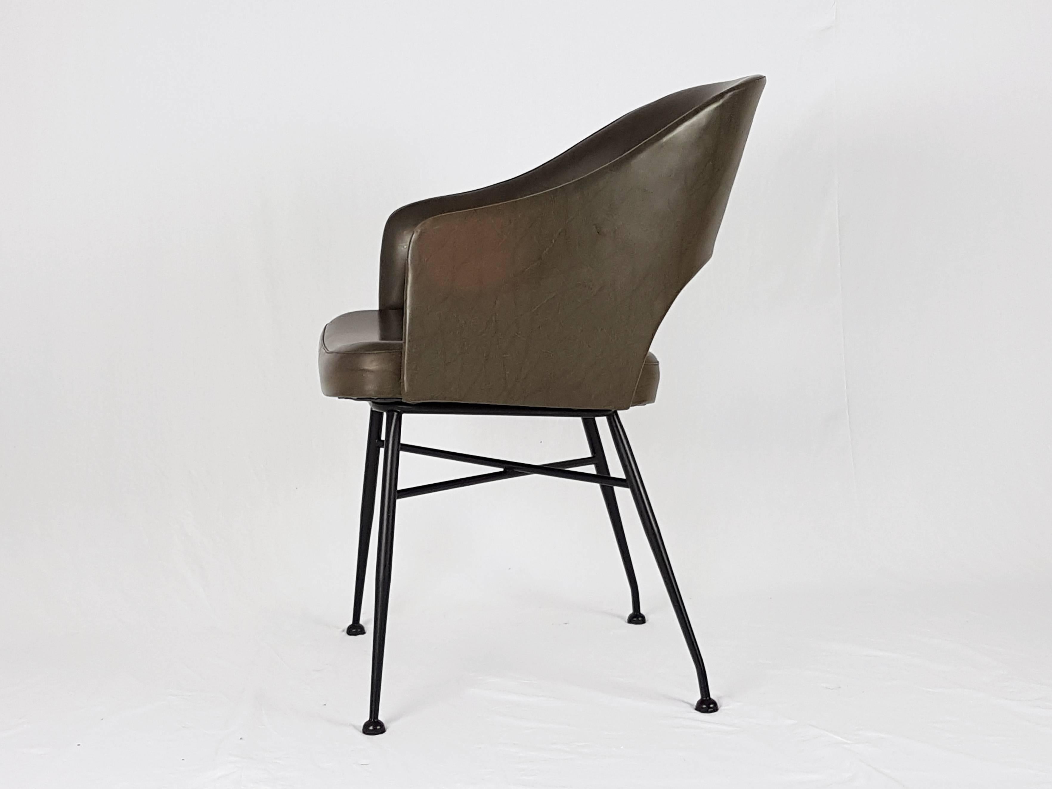 Mid-20th Century Vintage Italian Green Skai Midcentury Office Chair with Soft Seat and Armrest