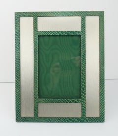 Vintage Italian Green Snakeskin & Stainless Picture Frame