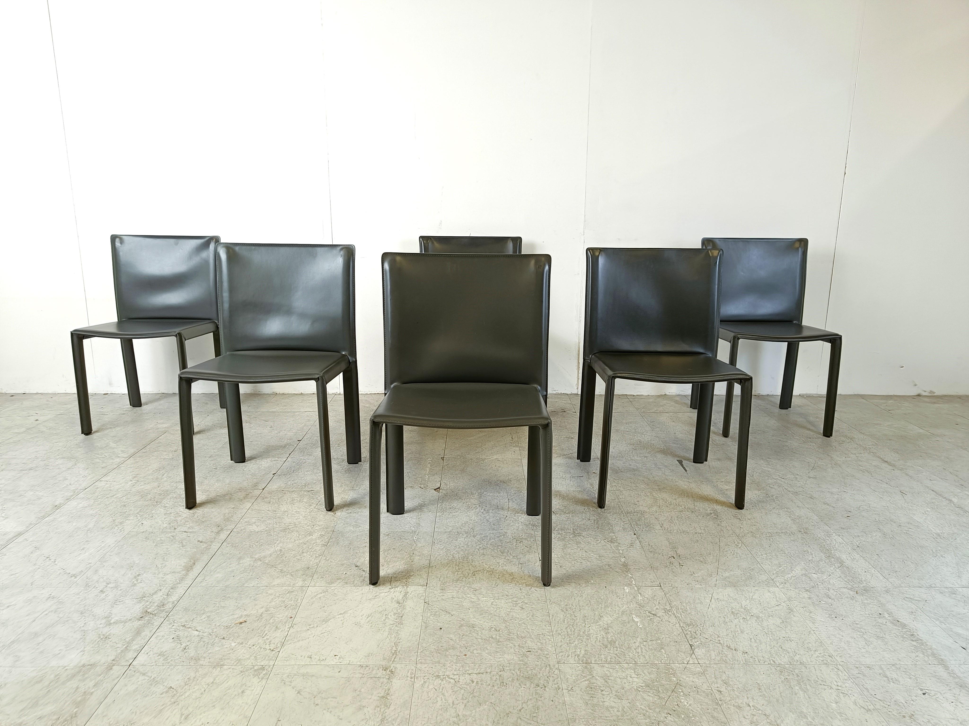 Italian Vintage italian grey leather dining chairs, 1980s