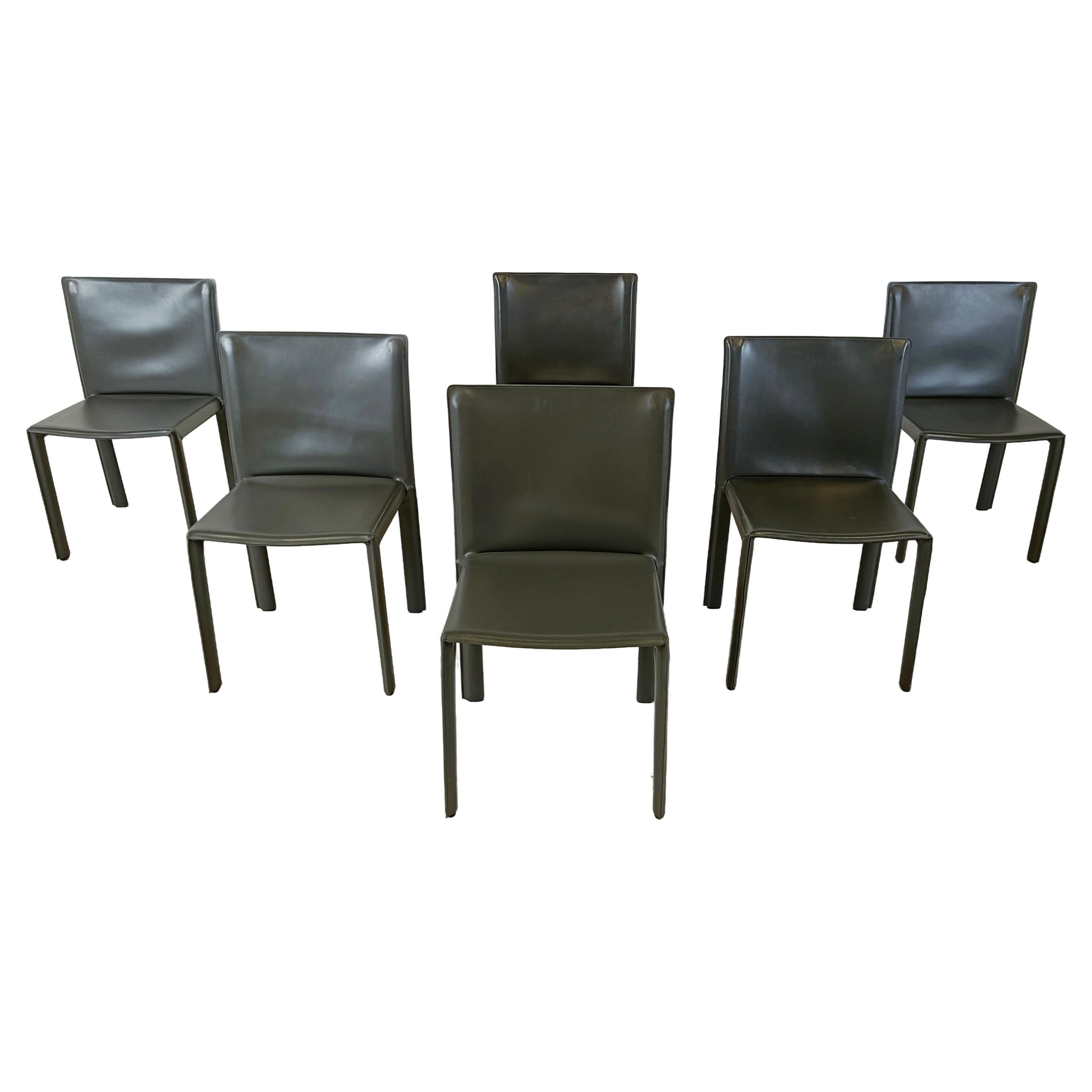 Vintage italian grey leather dining chairs, 1980s For Sale at 1stDibs