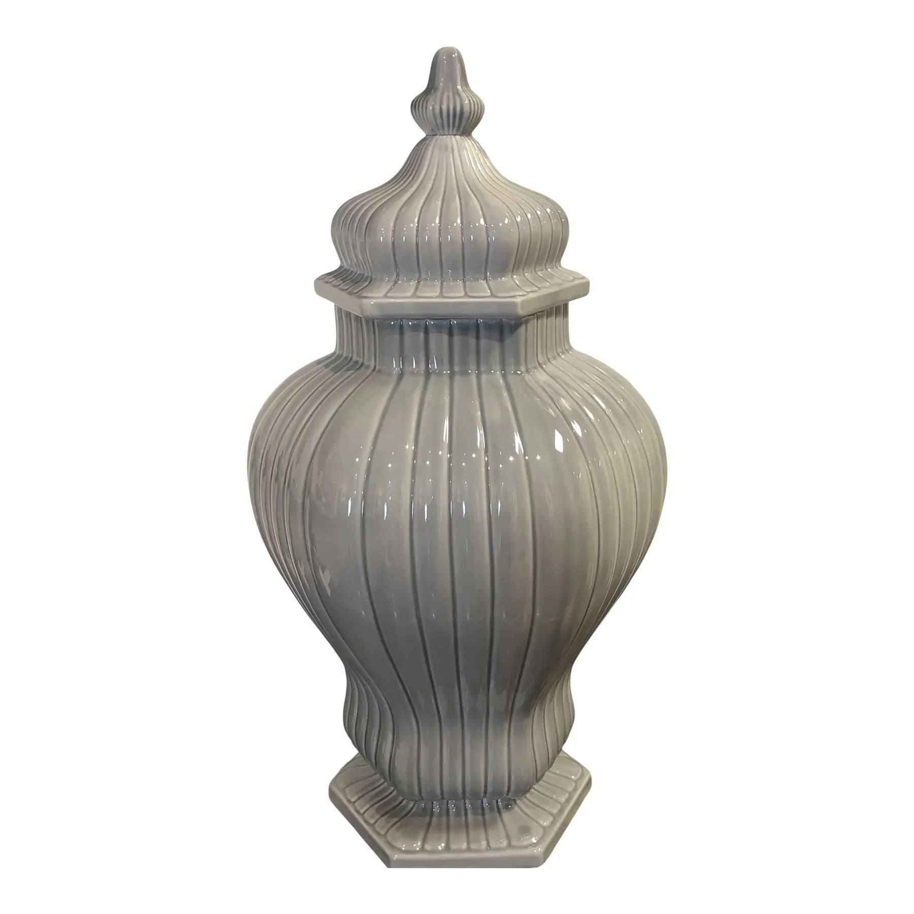 Vintage Italian Grey Lidded Vase with Fluted Design, Decorative Art Pottery