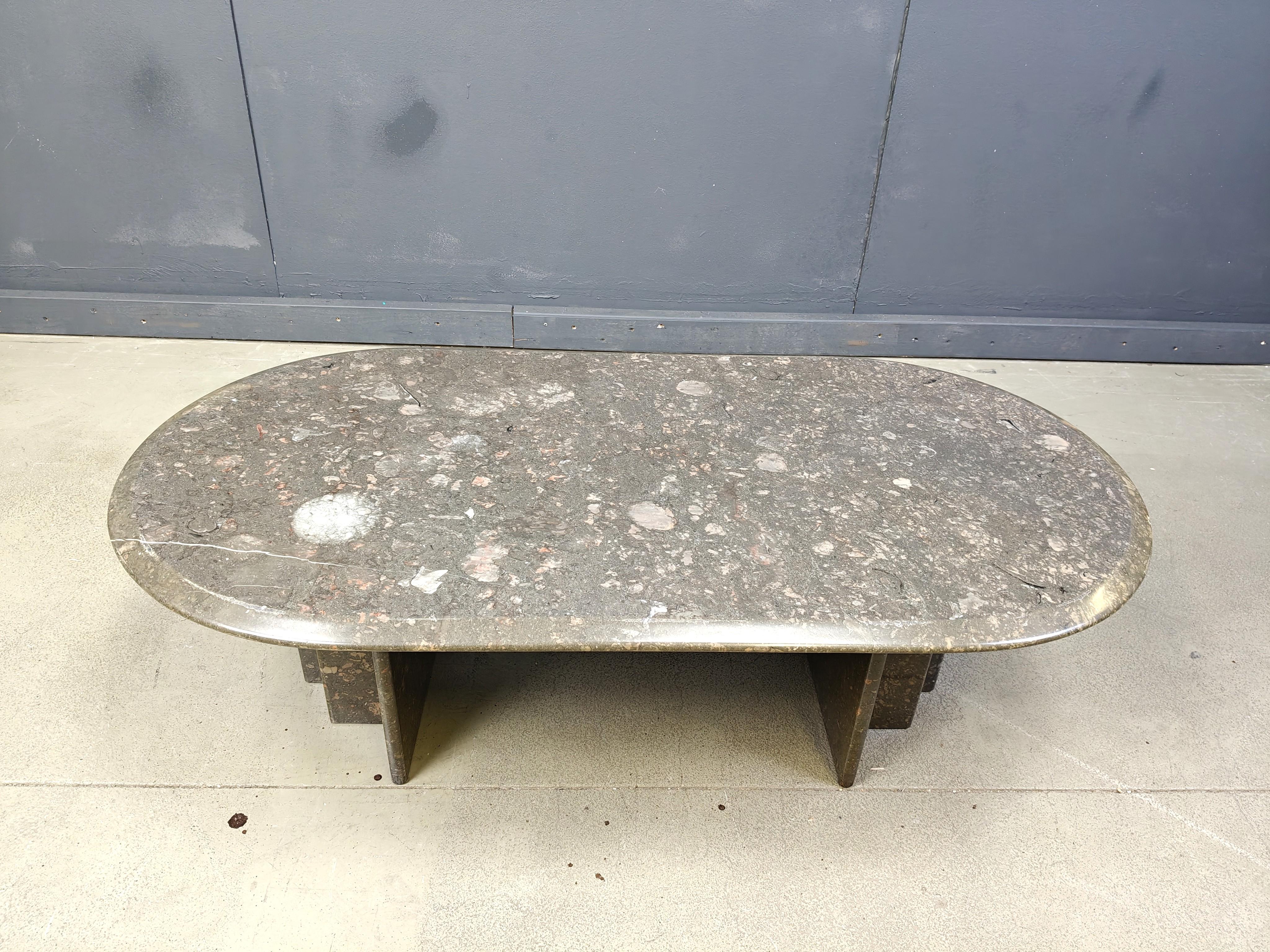 Vintage italian grey marble coffee table, 1970s For Sale 3