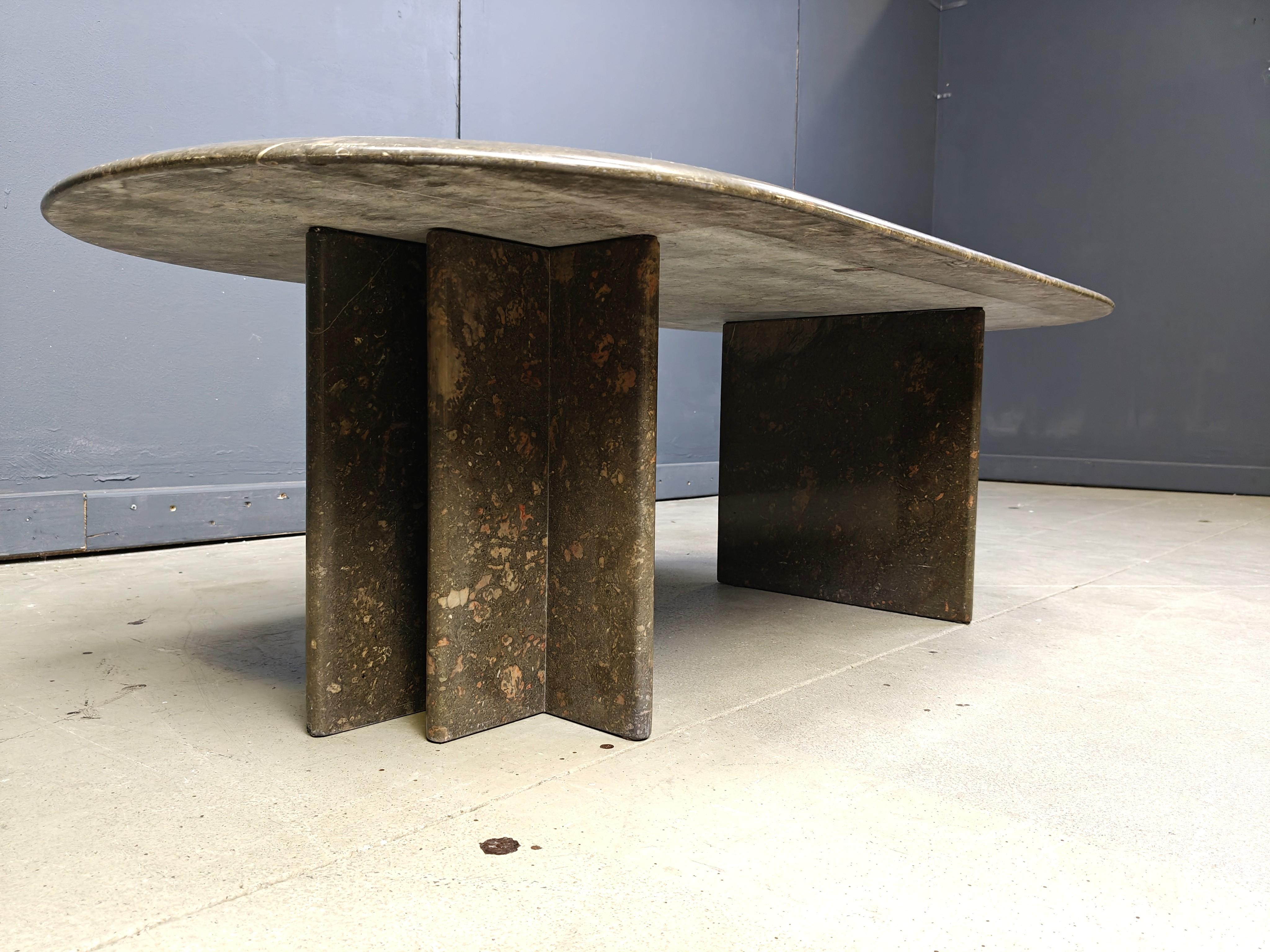 Italian Vintage italian grey marble coffee table, 1970s For Sale