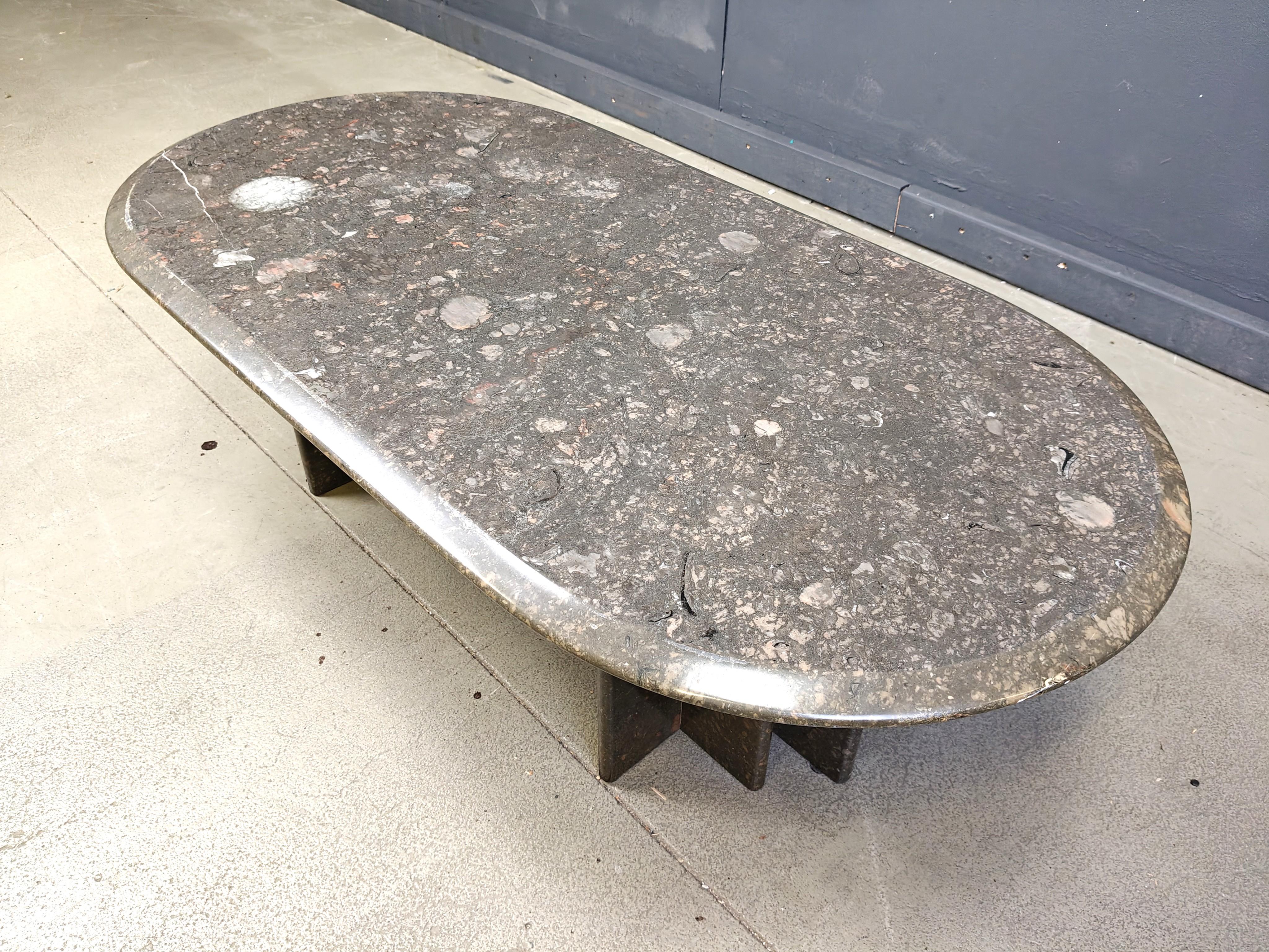 Late 20th Century Vintage italian grey marble coffee table, 1970s For Sale