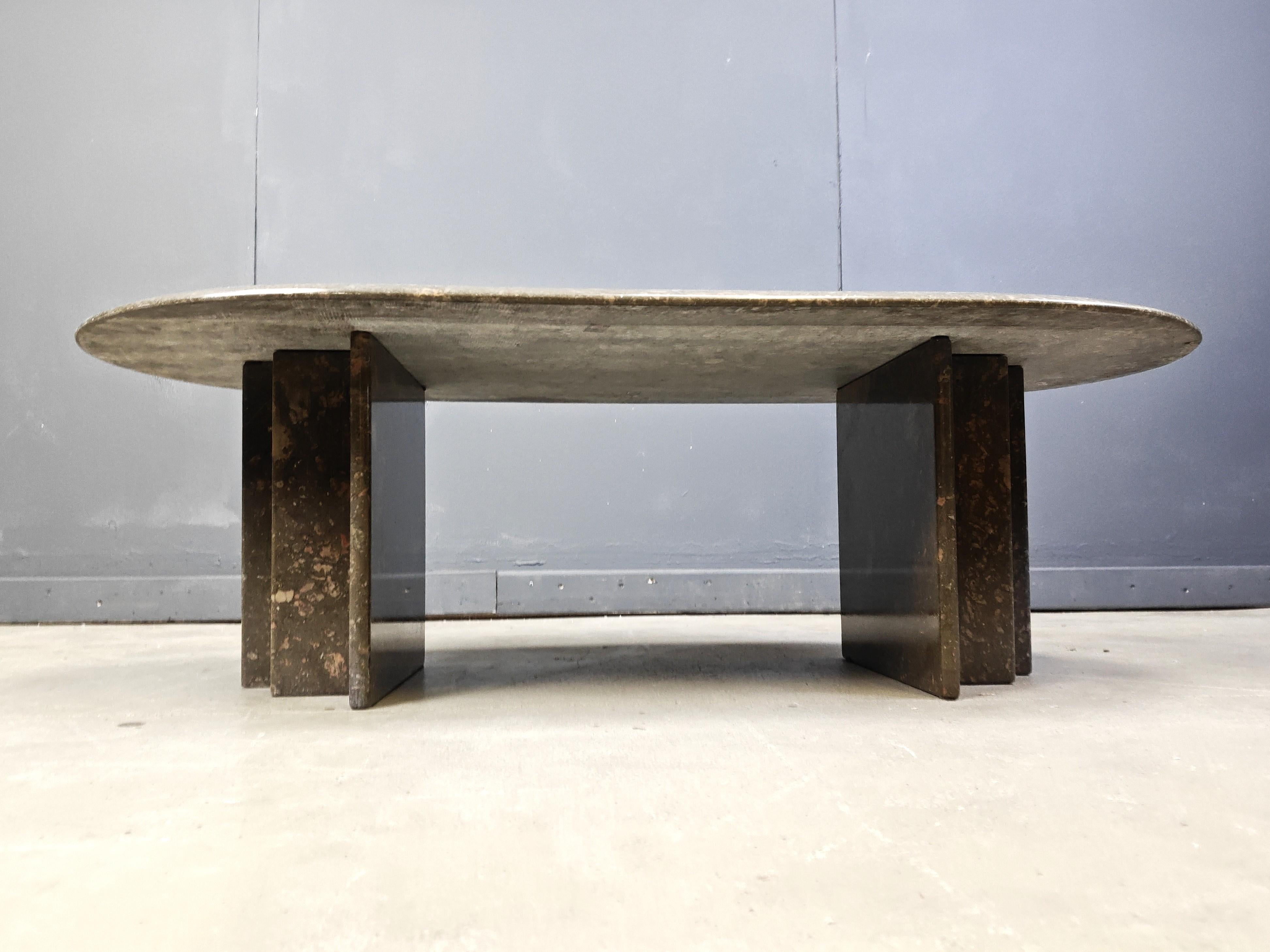 Marble Vintage italian grey marble coffee table, 1970s For Sale